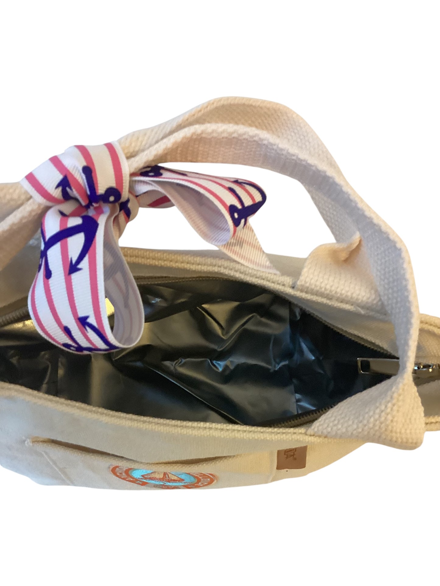 Small Canvas Tote Insulated Lunch Bag with Sailboat Patch | Nautical Reusable Lunch Cooler Bag