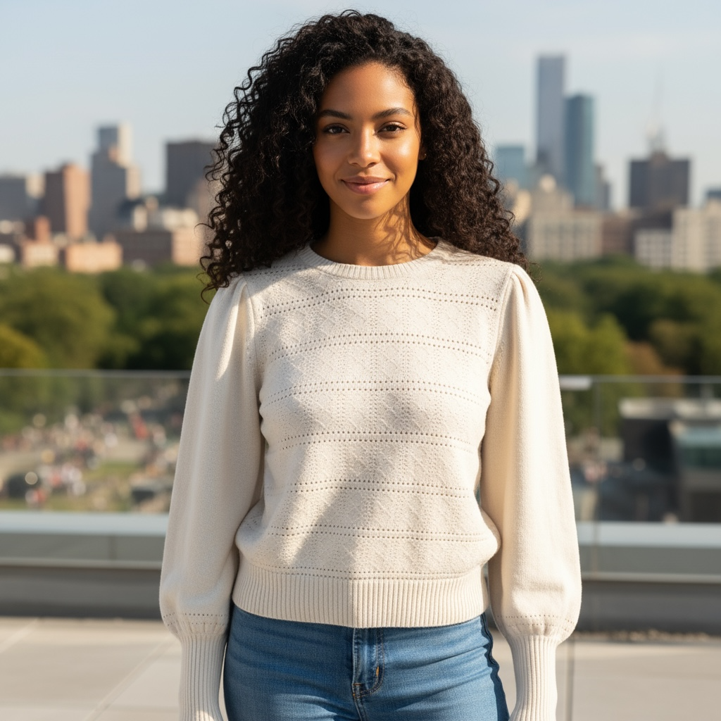 Loft Cream Pointelle Sweater Size Medium