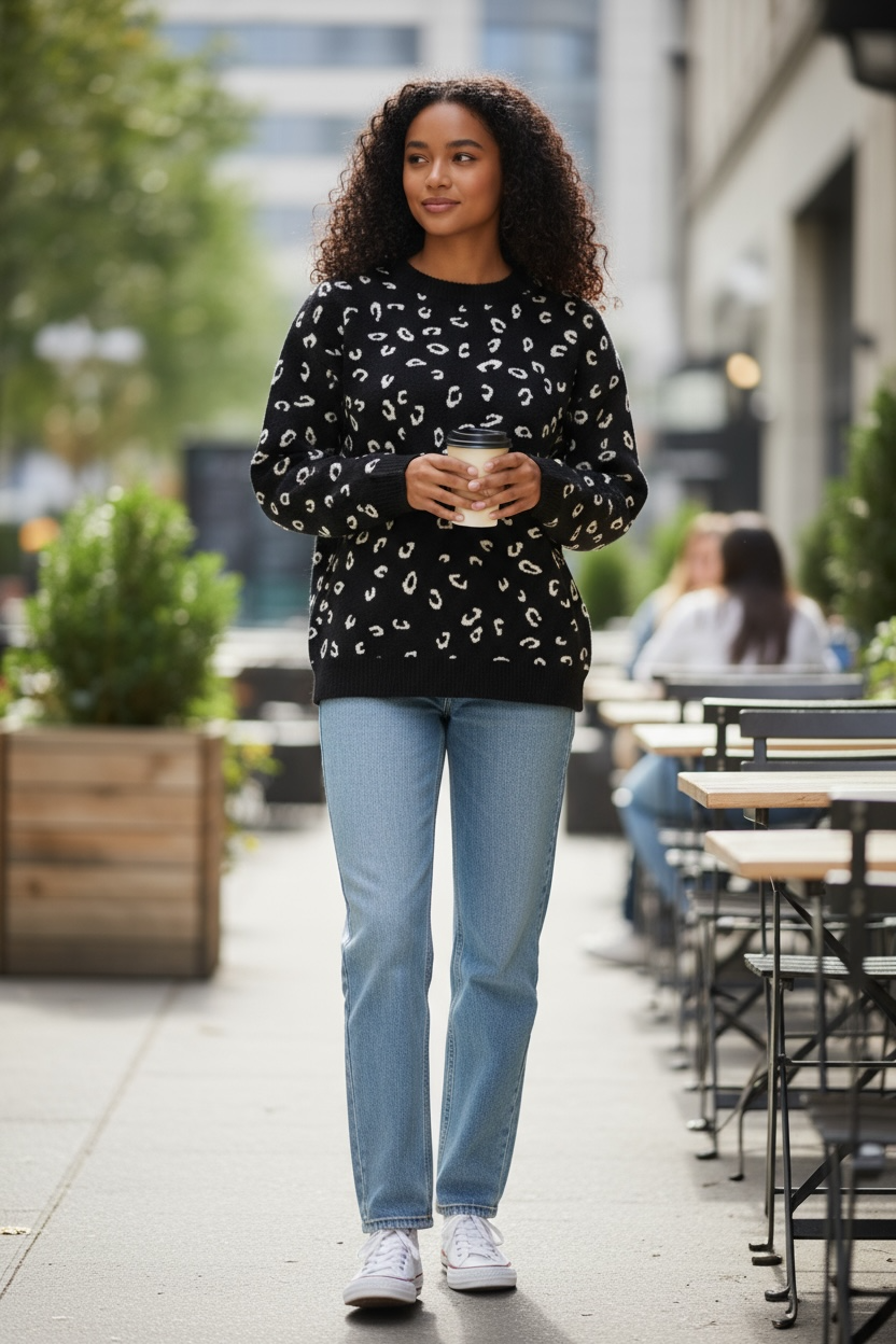 Bobeau Leopard Print Sweater