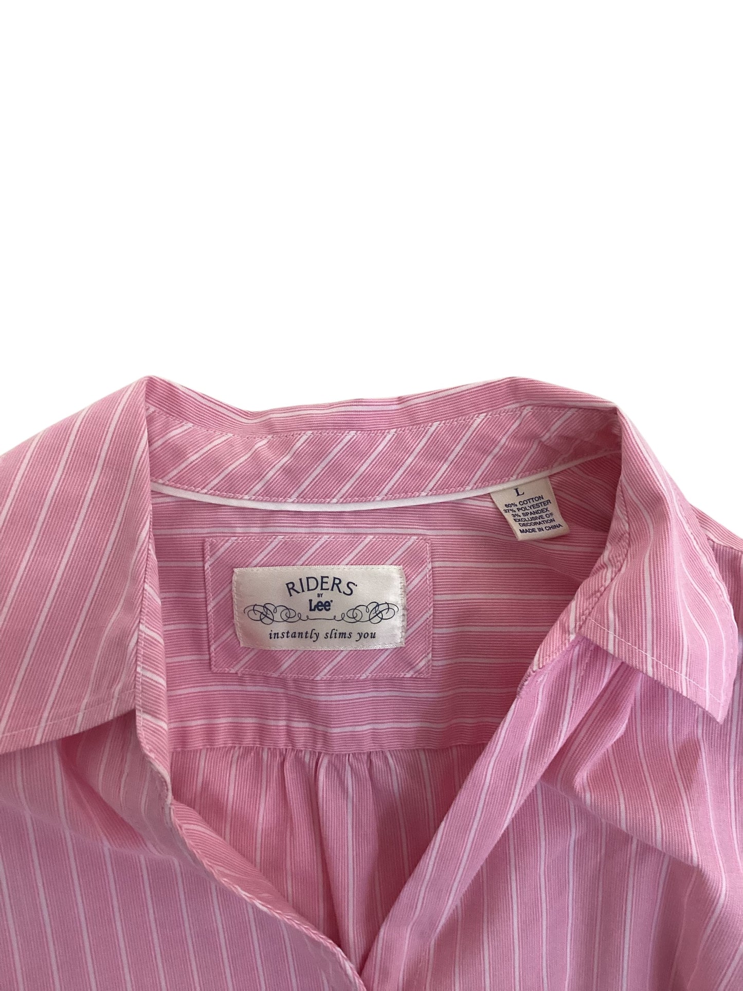 Riders by Lee Women’s Pink & White Striped Short Sleeve Button Down Shirt Size Large