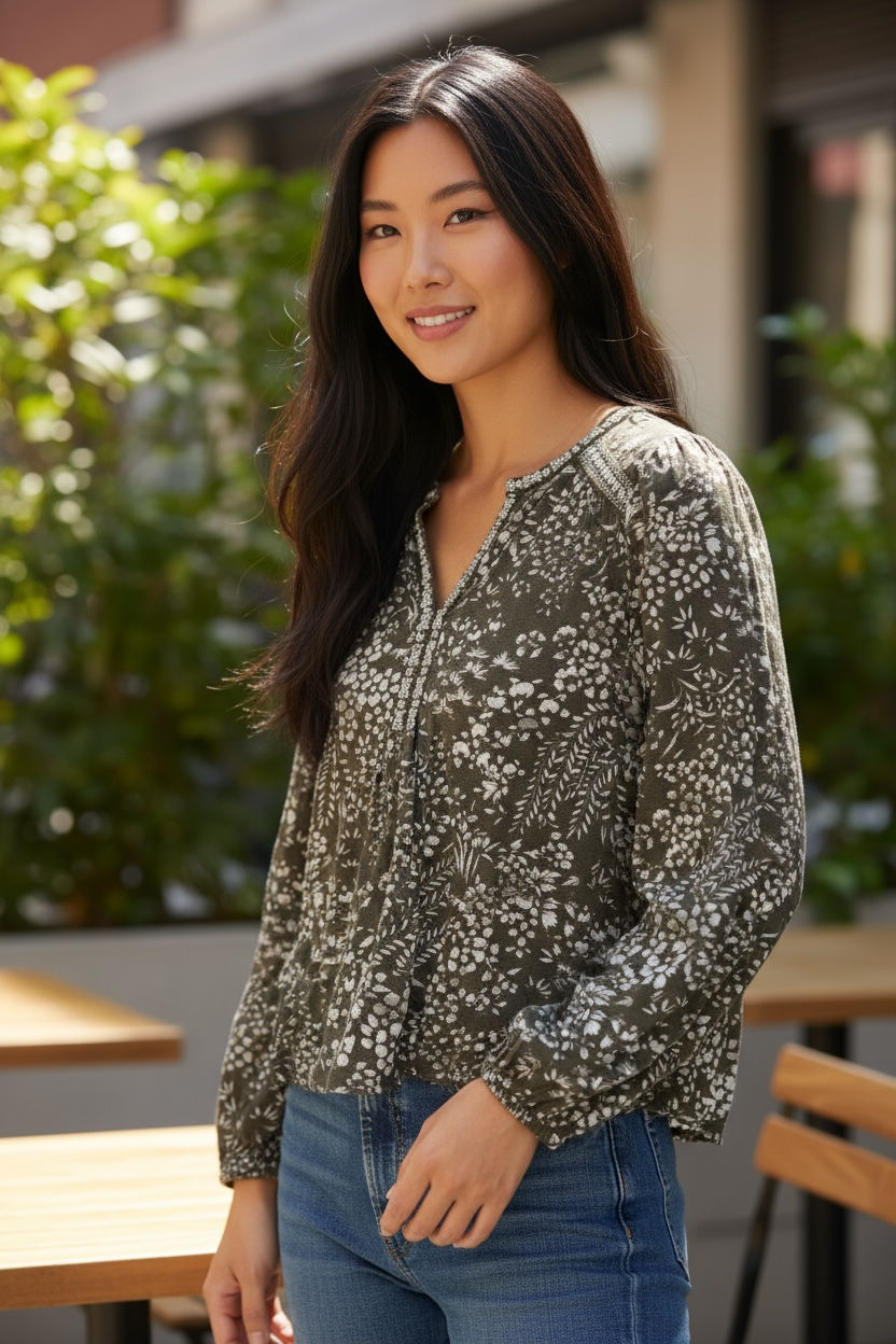 Women’s Lucky Brand Dark Green Floral Tunic Size SP