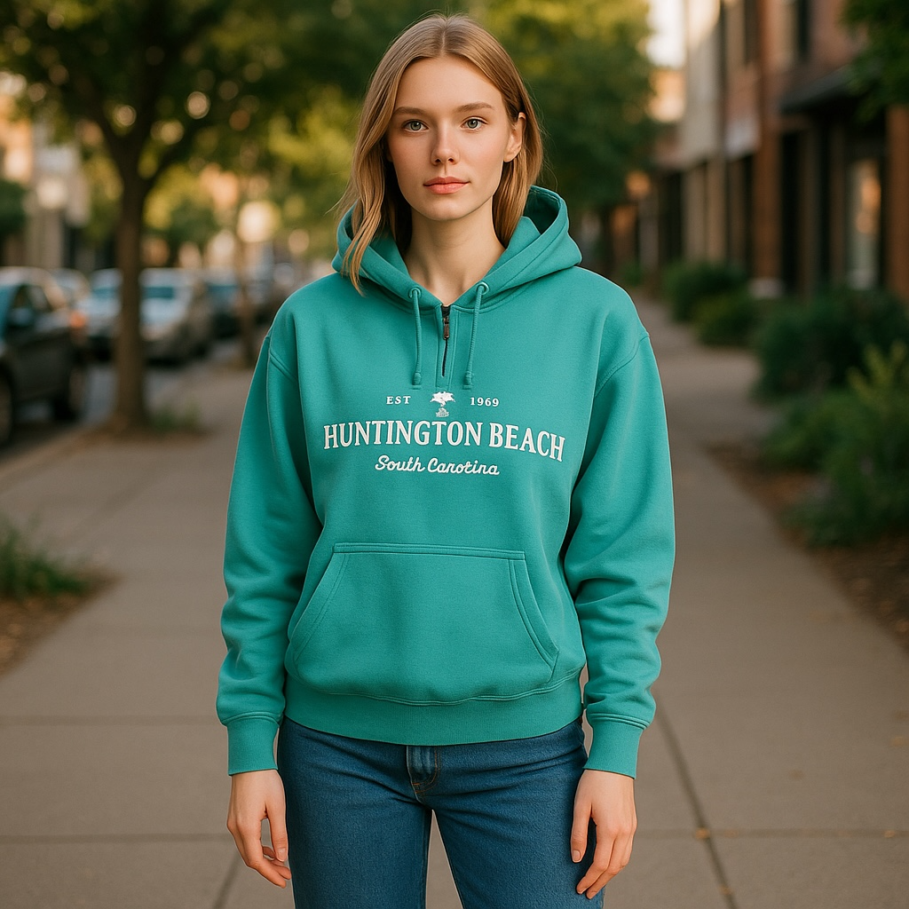 Austin’s INC Huntington Beach SC Hooded Quarter Zip Pullover Teal (M)