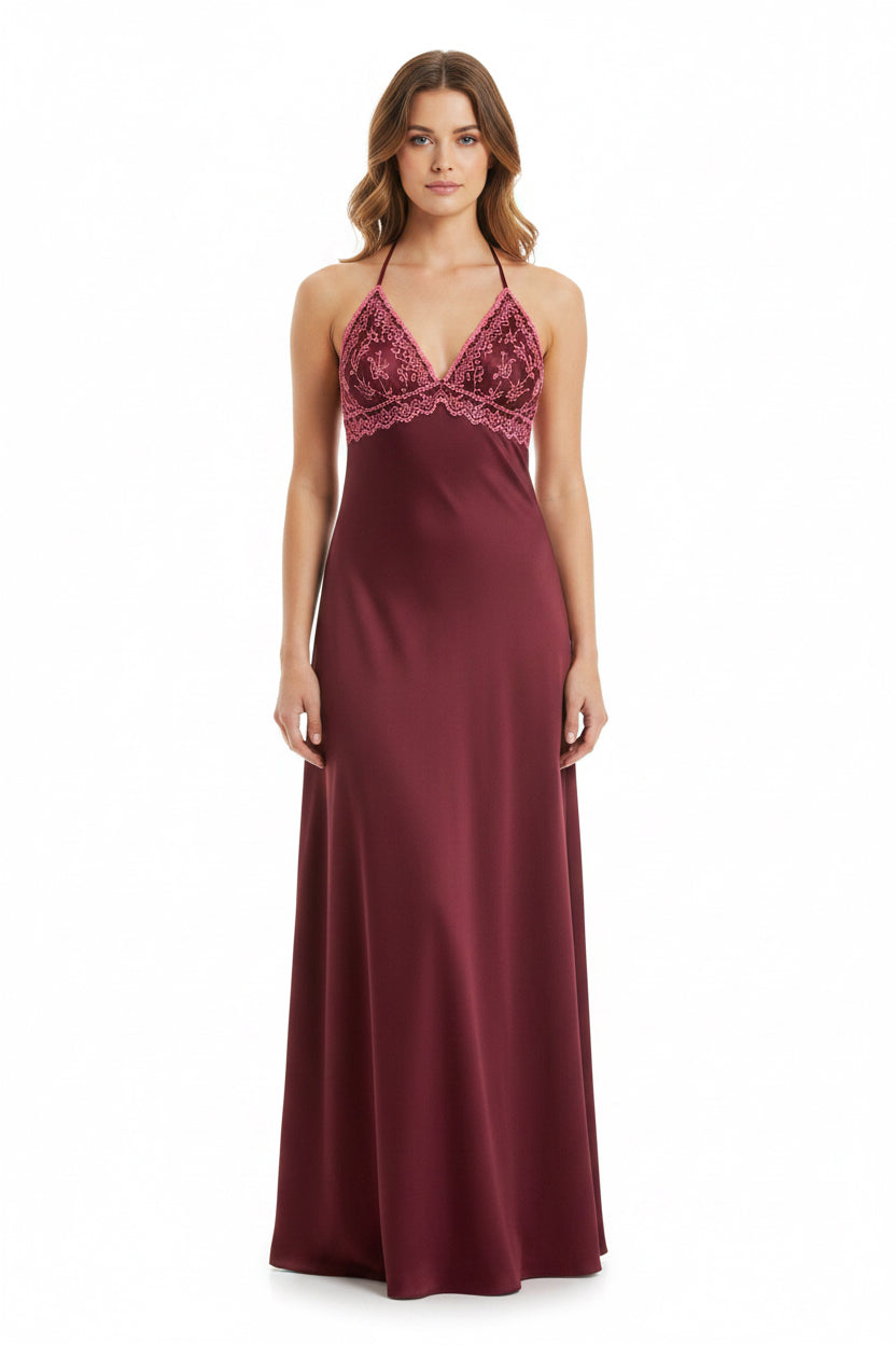 Express Maroon Pink Embroidered Hi-Lo Halter Maxi Dress Women’s Size XS