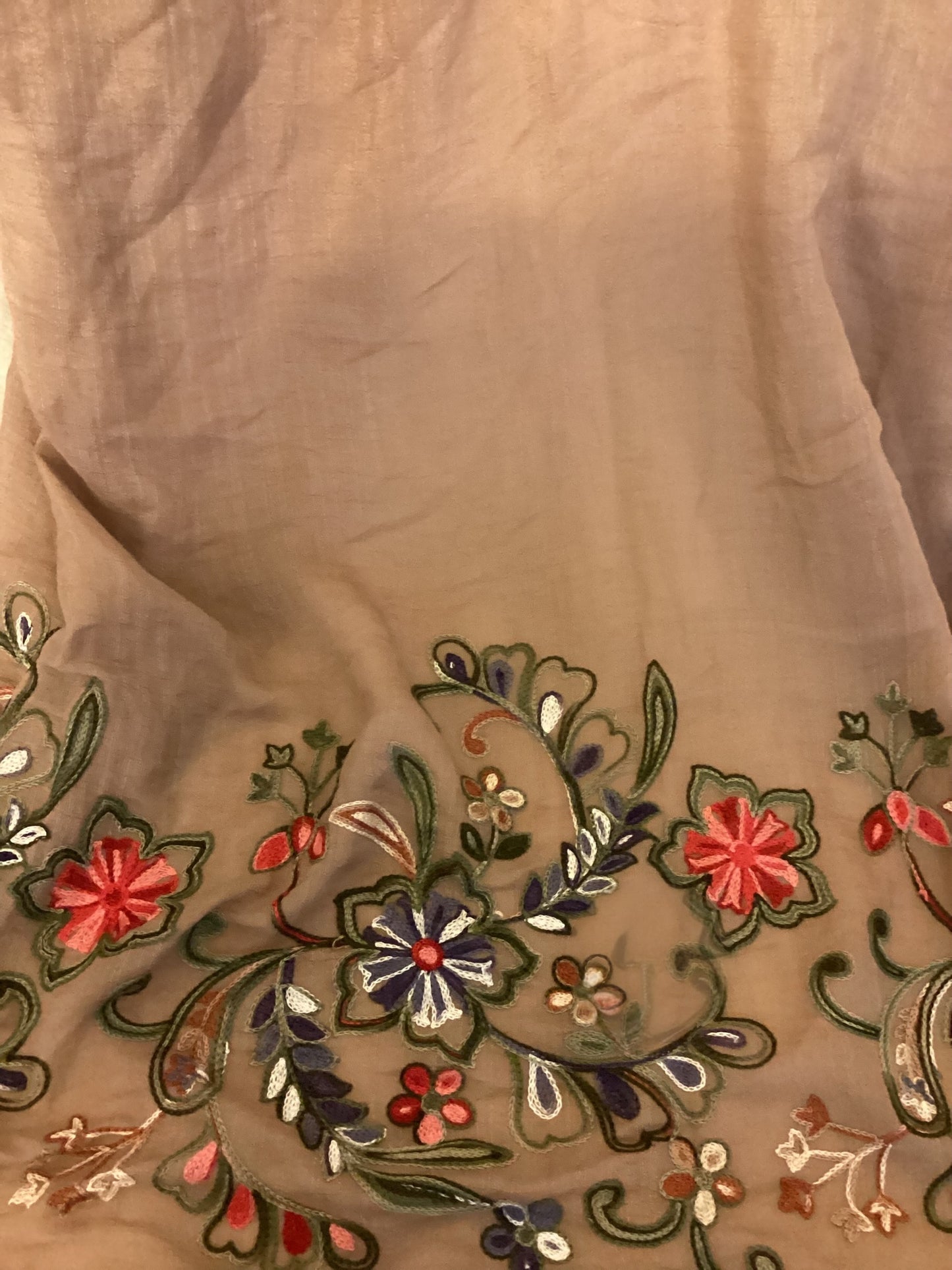 Women’s Embroidered Kimono Duster – Taupe Brown Long Sleeve Boho Cardigan One Size Fits All