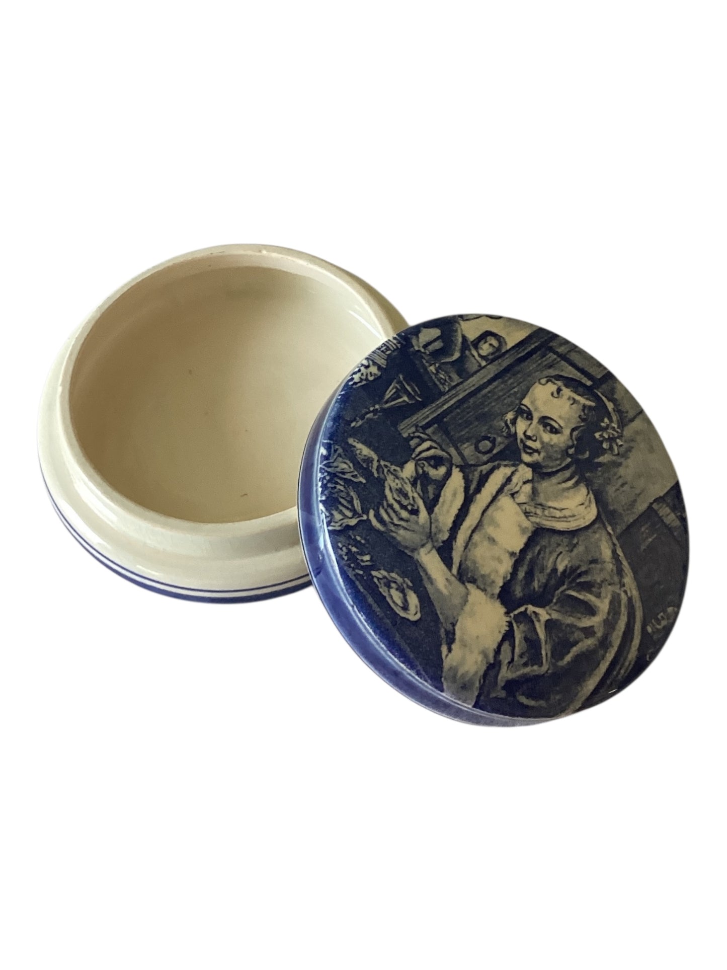 Vintage Blue Delft Holland Round Hand Painted Trinket Box