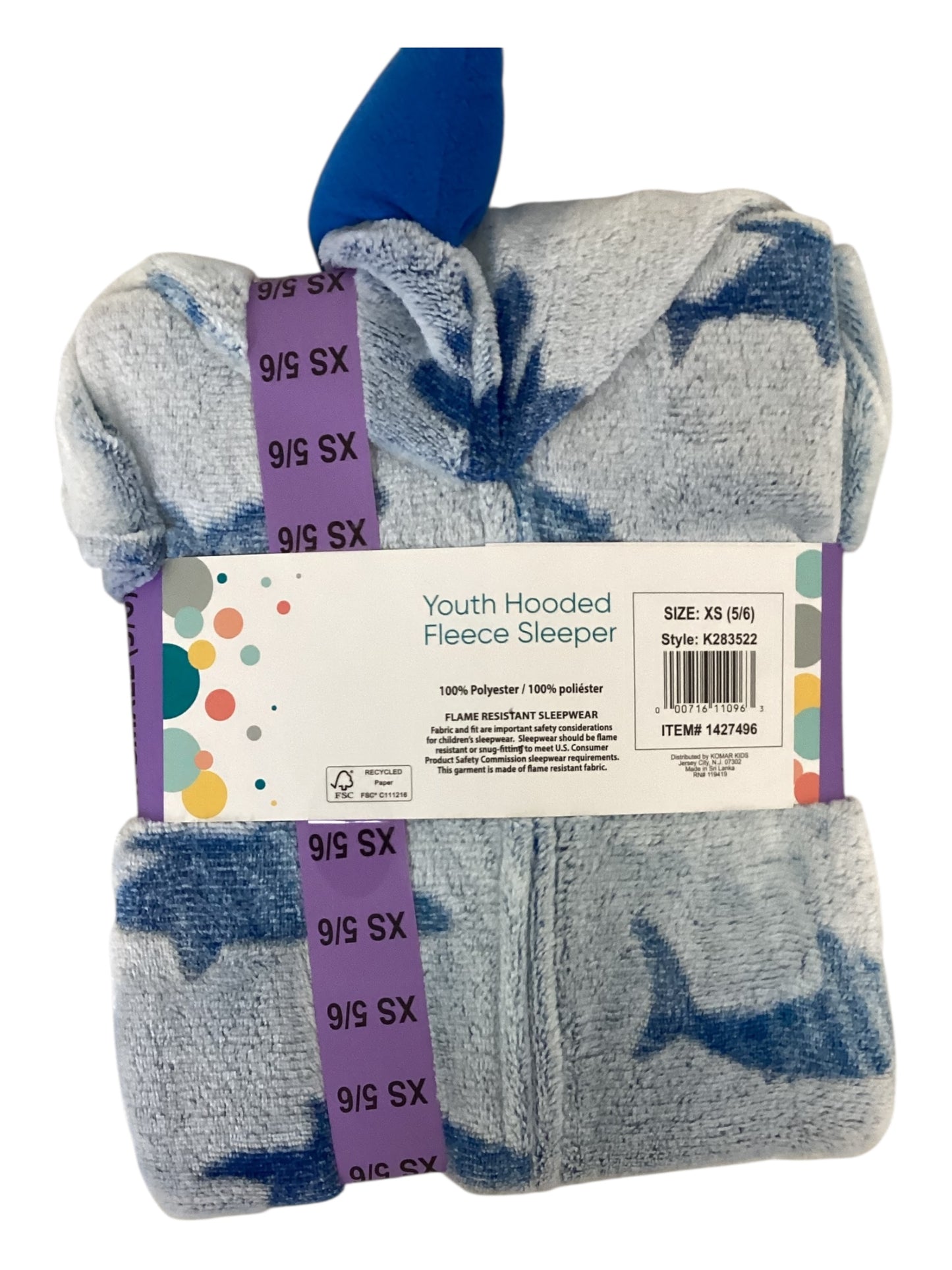 Sainteve Blue Shark Fleece Hooded Sleeper