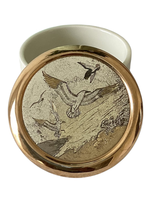 Seagulls Chokin Art Collectible 24kt Gold Rim Trinket Box