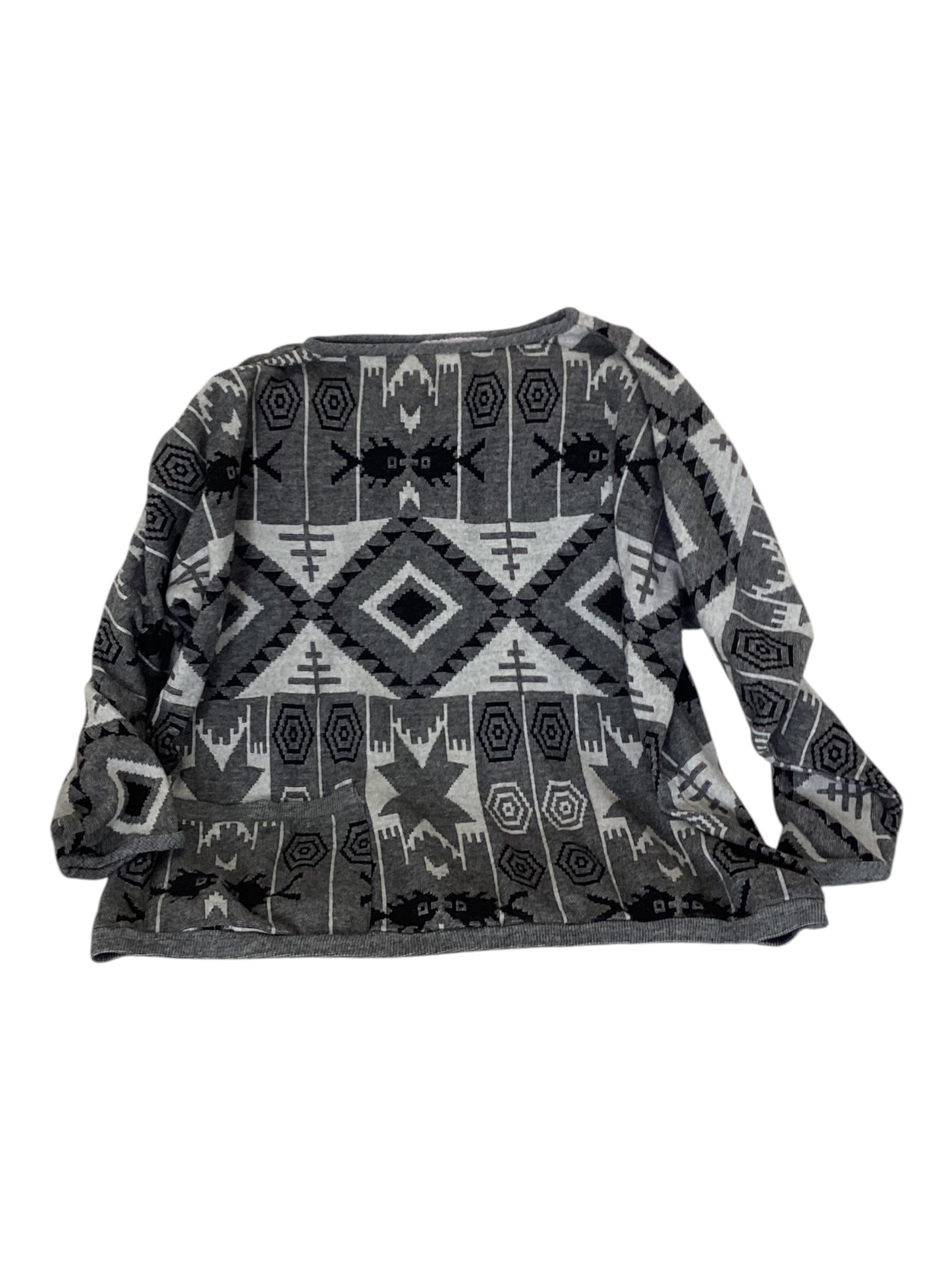 Jack Murphy Women’s Oversized Tribal Prin Sweater Size L GrayBlack and White