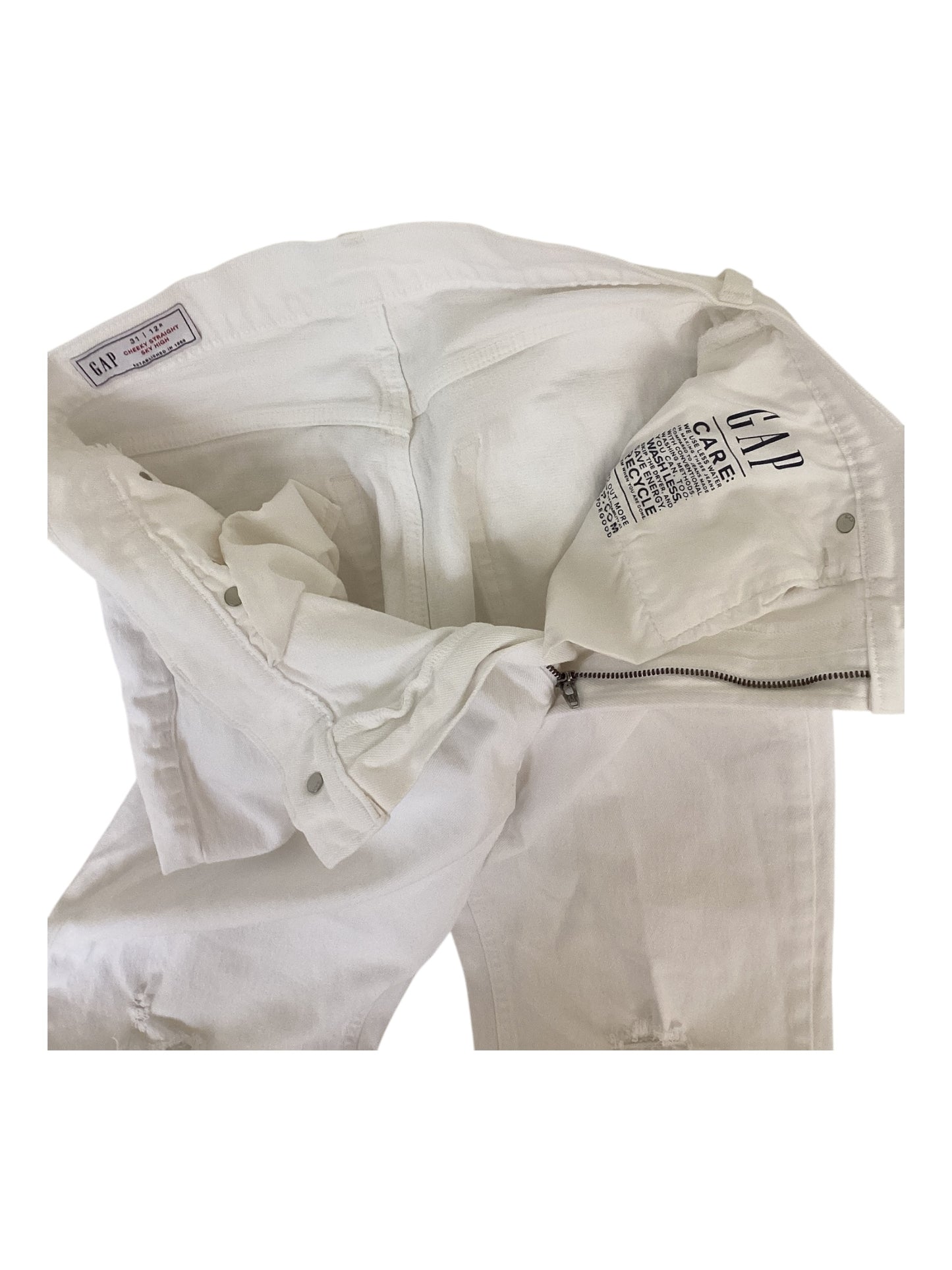 Gap Cheeky Straight Sky High Distressed White Jeans