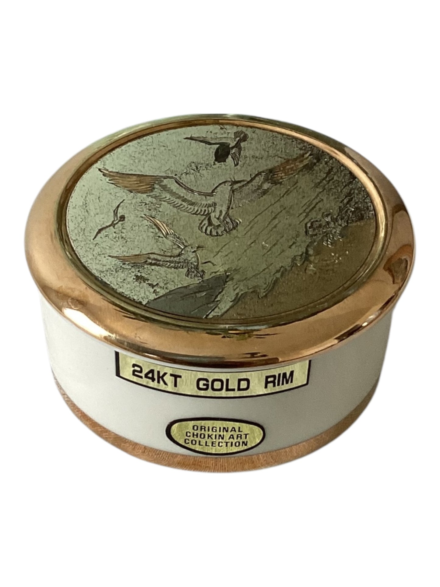 Seagulls Chokin Art Collectible 24kt Gold Rim Trinket Box