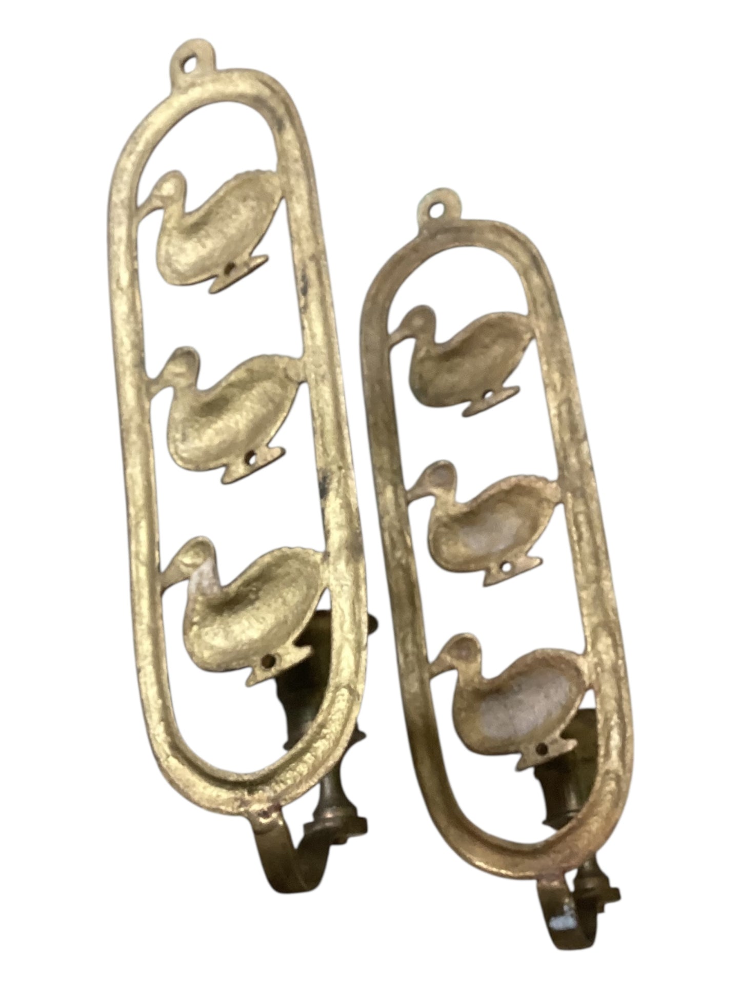 Vintage Brass Ducks Wall Mount Candlestick Holders