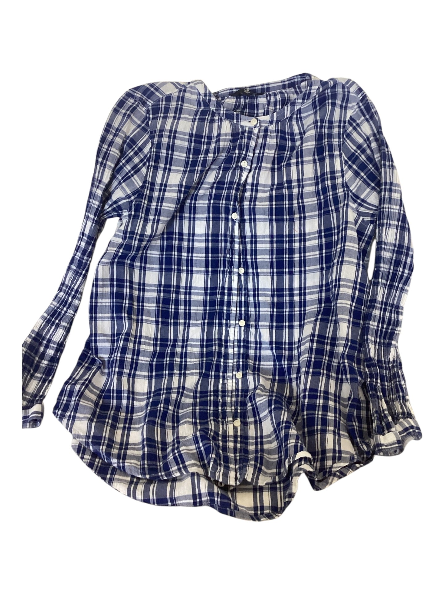 Blue and White Plaid Button Down Oversized Tunic