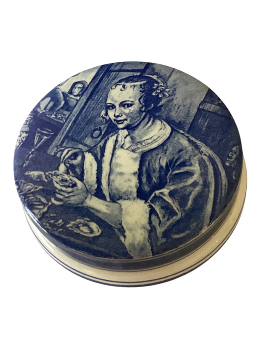 Vintage Blue Delft Holland Round Hand Painted Trinket Box