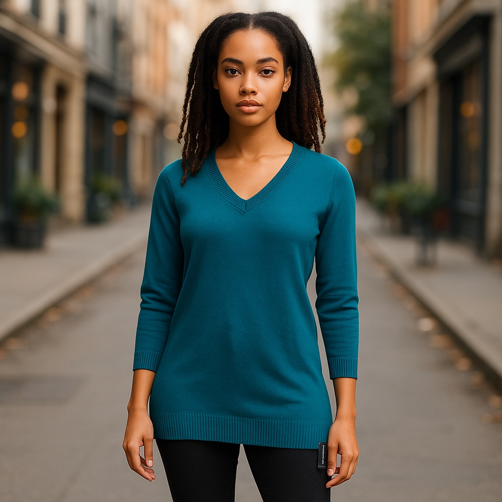 Karen Scott Acrylic Basic Teal Sweater