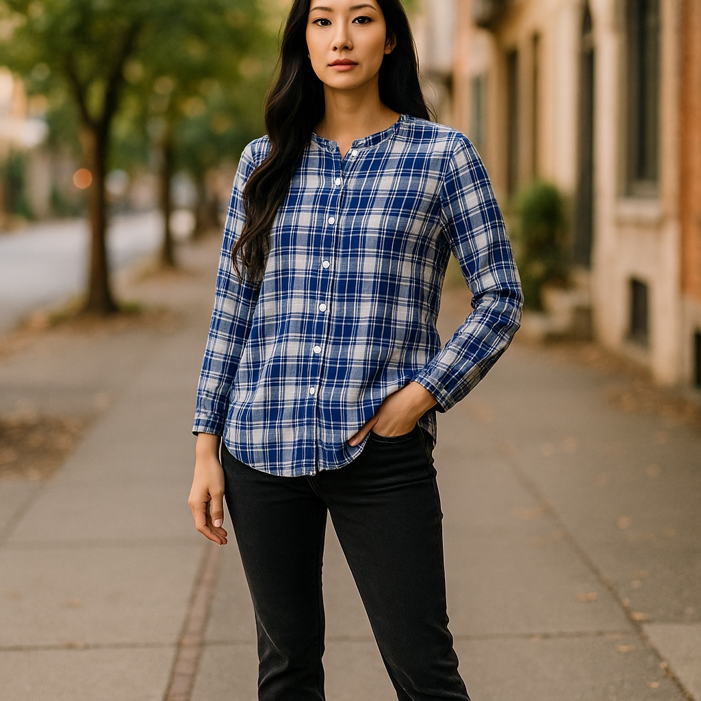 Blue and White Plaid Button Down Oversized Tunic