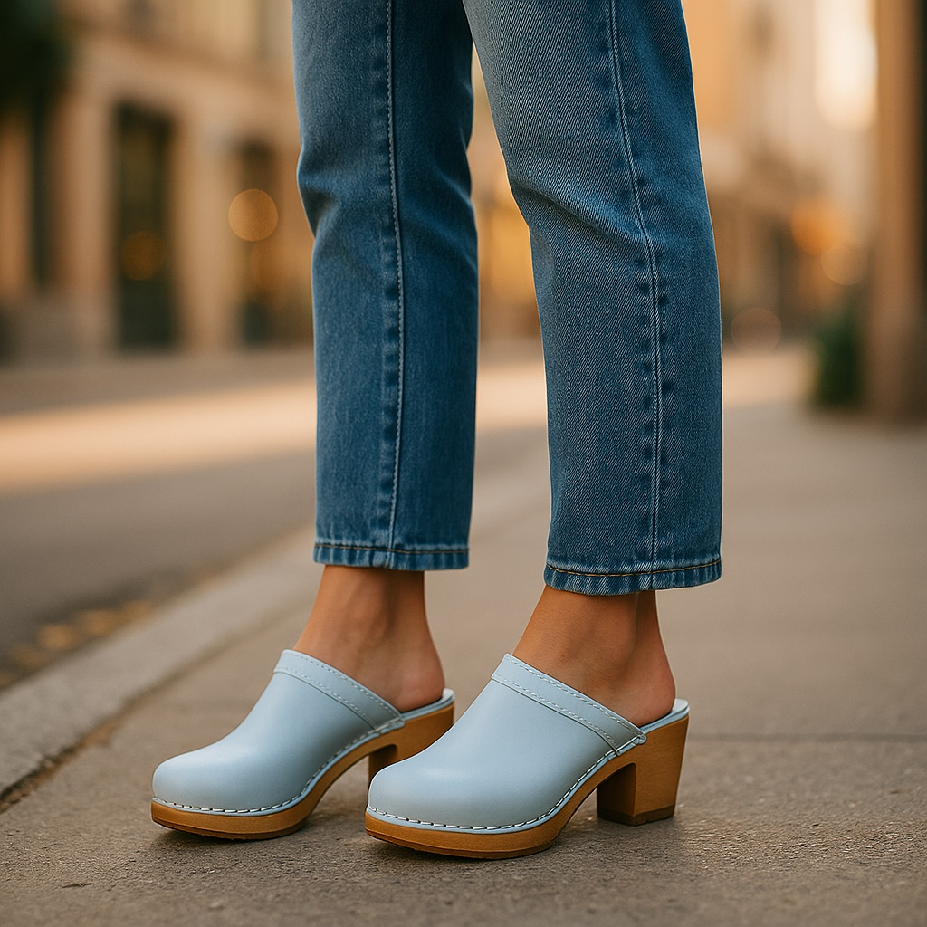 Antonio Melani x Kimberly Whitman Camilla Sky Blue Leather Clogs