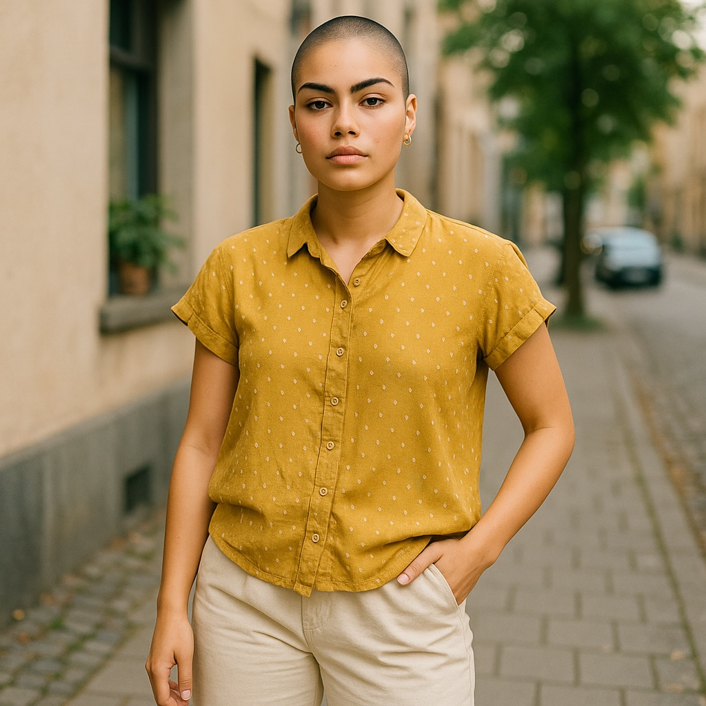 Nichole Miller Polka Dot 100% Linen Crop Blouse