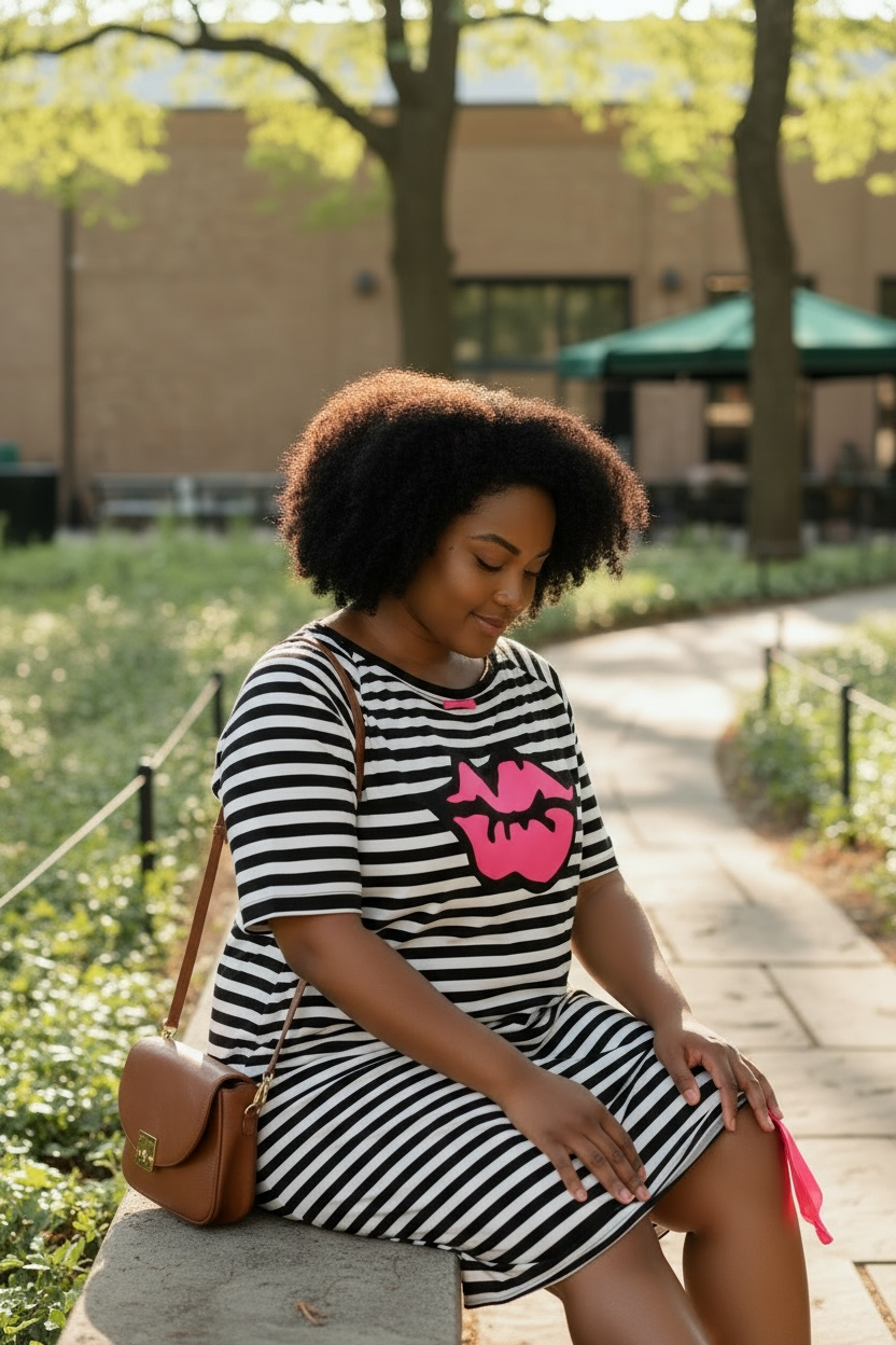 Women’s Betsey Johnson for Torrid Dress Size 2X – Hot Pink Lips & Black Stripes Statement Piece