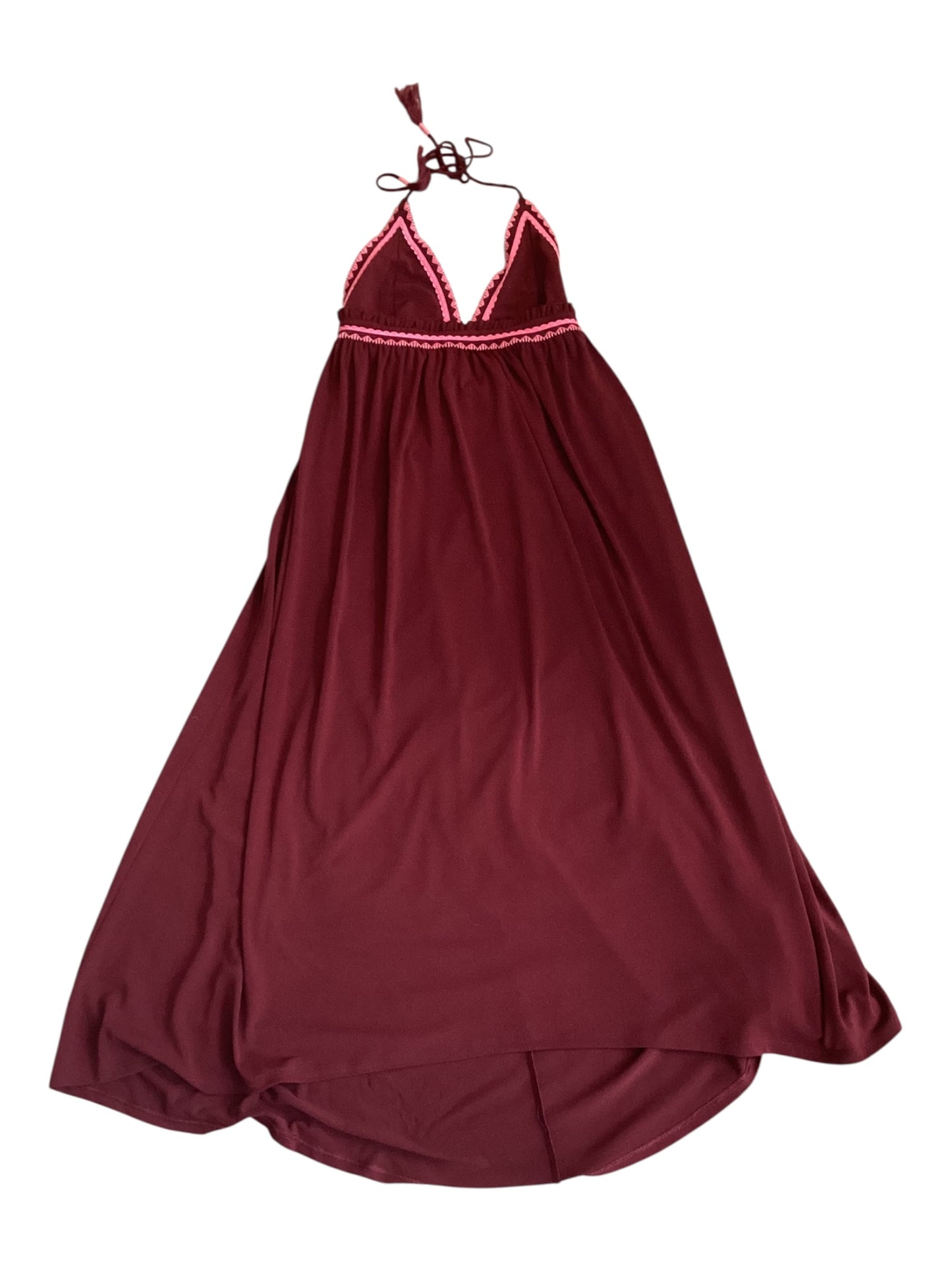 Express Maroon Pink Embroidered Hi-Lo Halter Maxi Dress Women’s Size XS