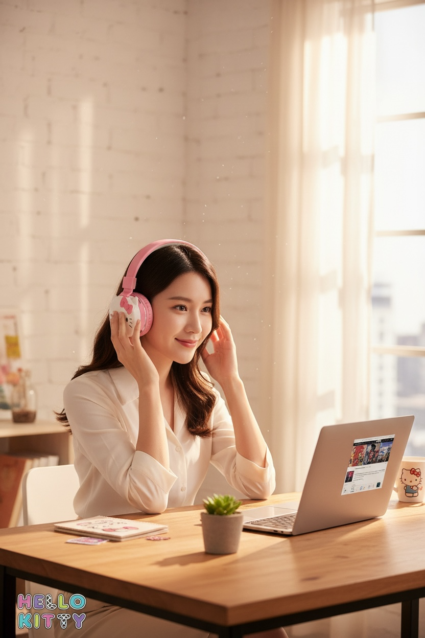 Hello Kitty AH-806D Wireless Bluetooth Headphones Pink & White | Adjustable Over-Ear Headset