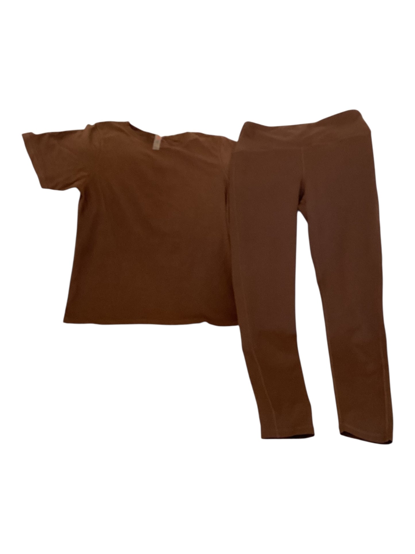 Women’s Mono B Brown Workout Set – Leggings & T-Shirt | Size Small | Athleisure Activewear Outfit