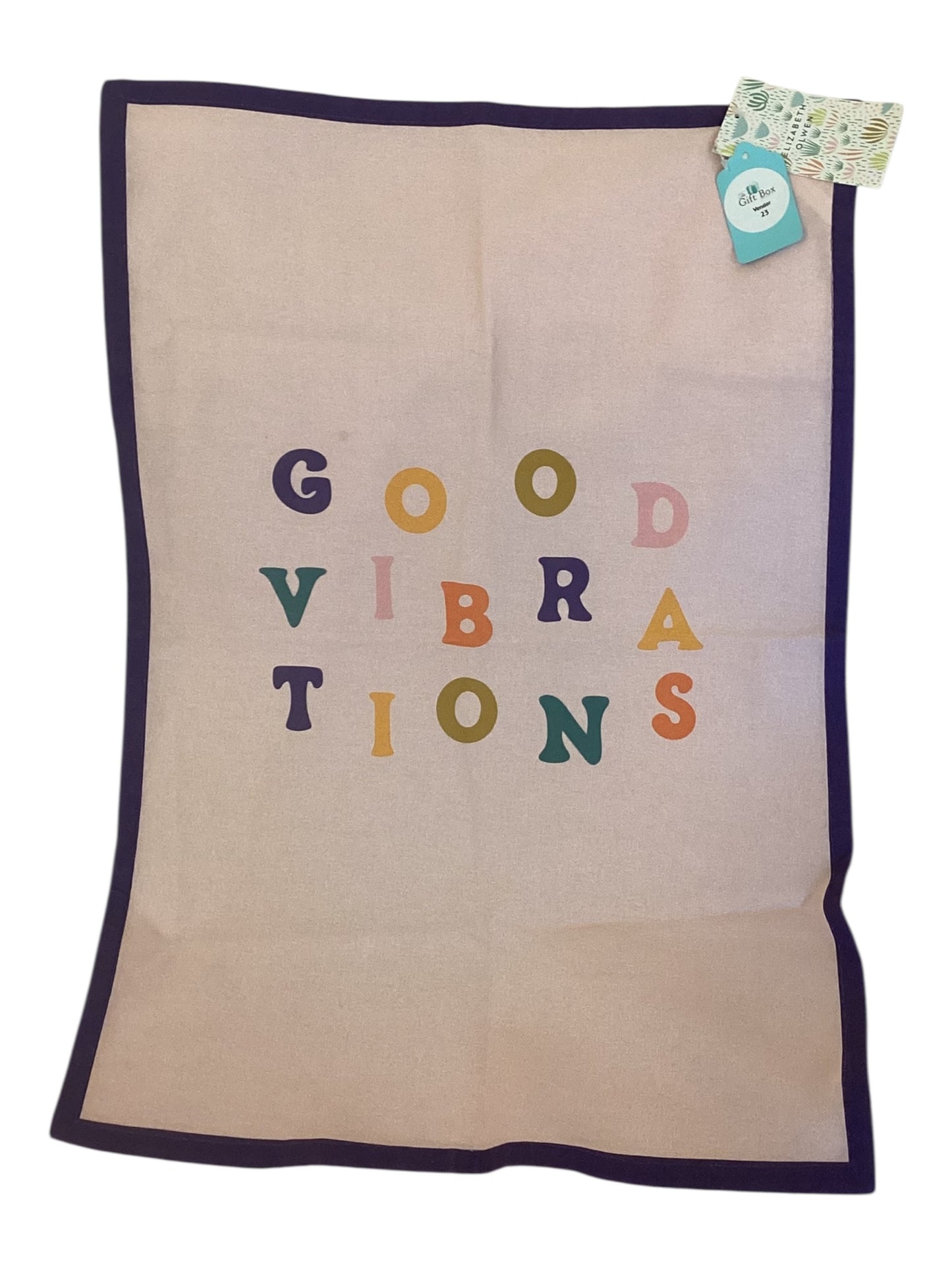 Elizabeth Olwen Good Vibrations Tea Towel | Colorful Designer Kitchen Towel | Boho Modern Home Decor