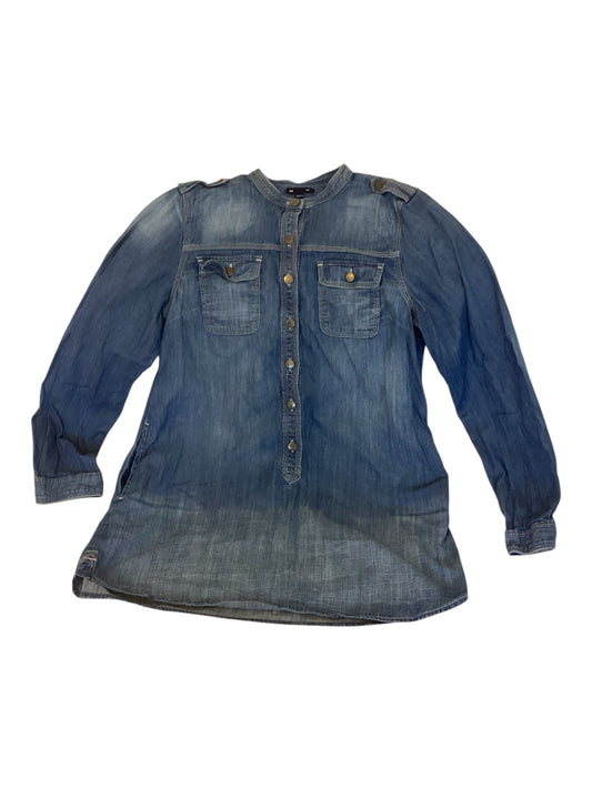 GAP Blue Denim Shirt Button Up Dress: Knee Length Cottage Core