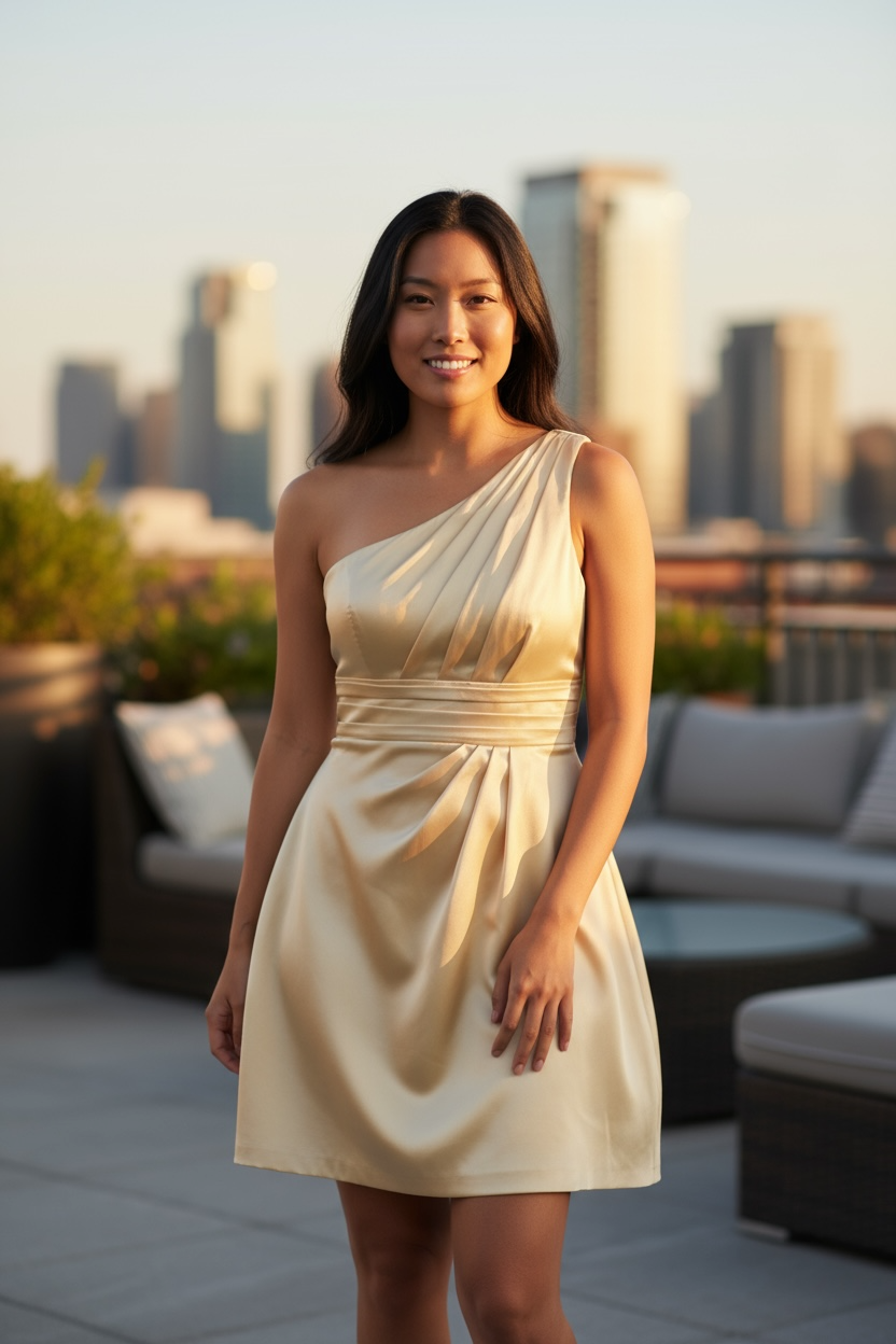 David’s Bridal one Shoulder Satin Dress With Pleated Bodice Size 8 Canary Yellow