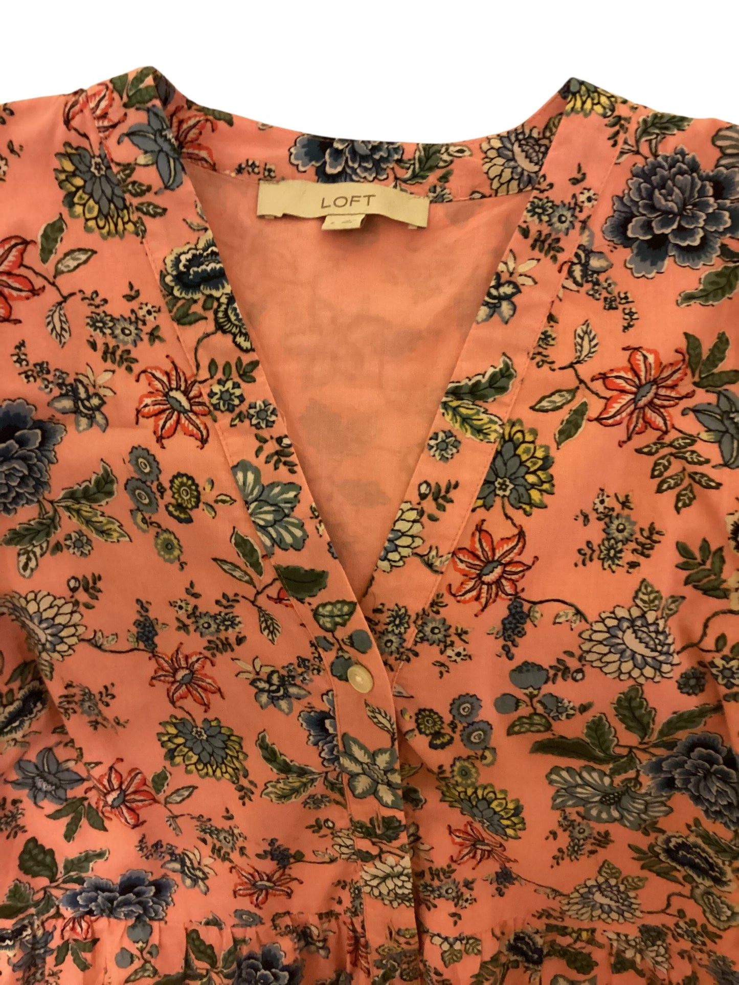 LOFT Women’s Pink Floral Boho Prairie Dress Size 6 | Scalloped Embroidered Hem Feminine Spring Summer Dress