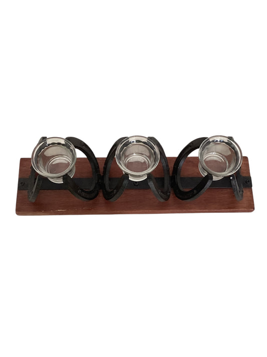 Vintage Horseshoe Tea Light Candle Holder – Wood & Wrought Iron Rustic Western Farmhouse Decor (3 Candle Holder)
