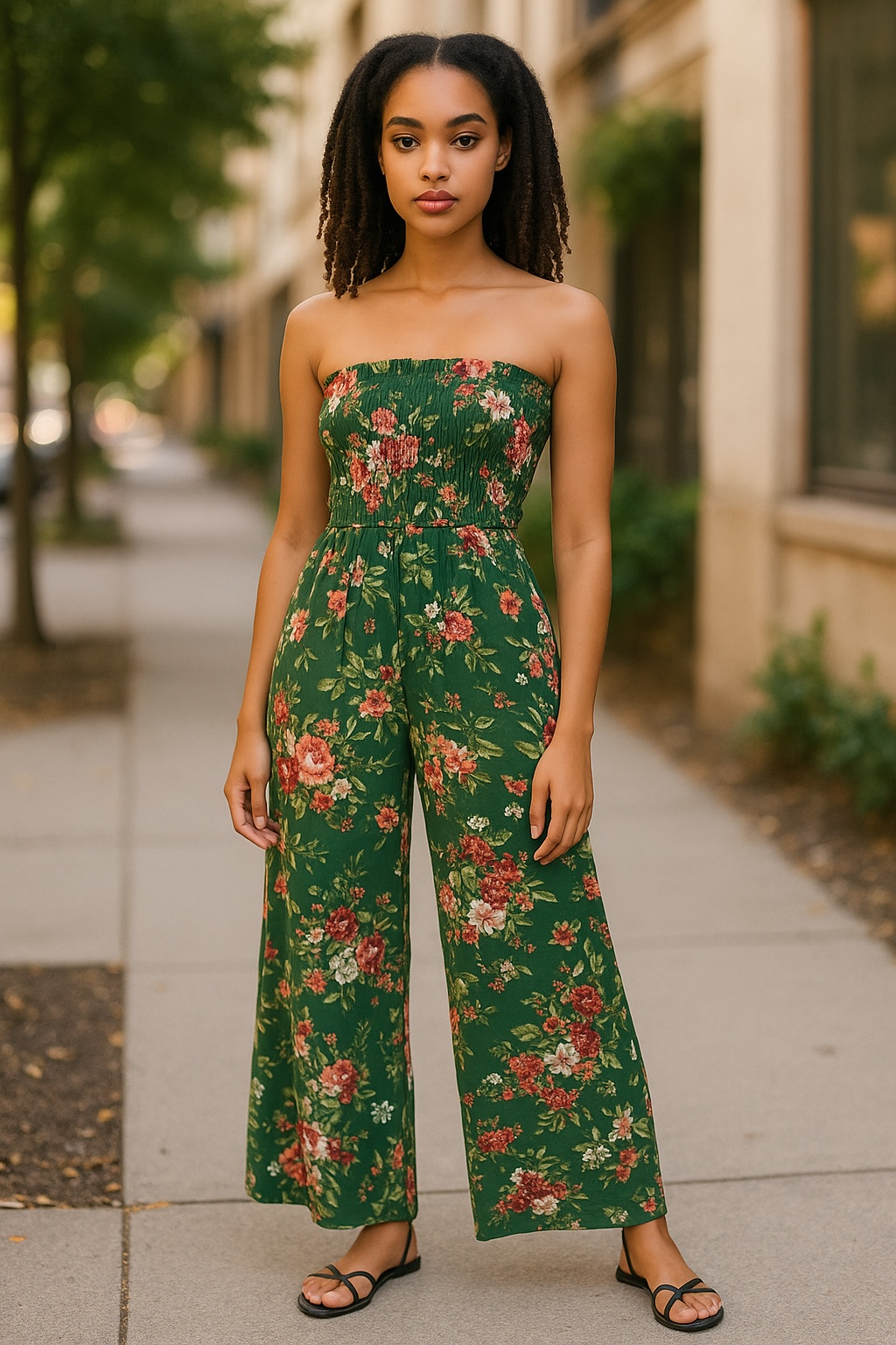 Band Of Gypsies Sage Floral Strapless Jumpsuit Size S