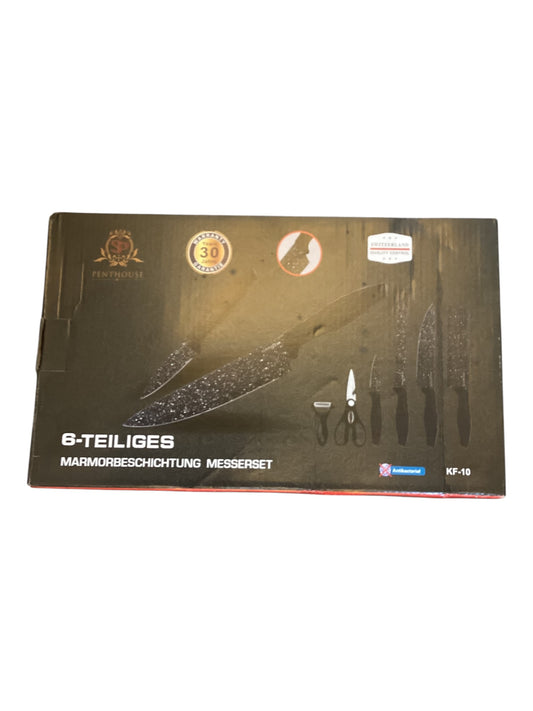 Penthouse 6 Piece Black Knife Set with Scissors & Peeler | Modern Kitchen Knife Collection