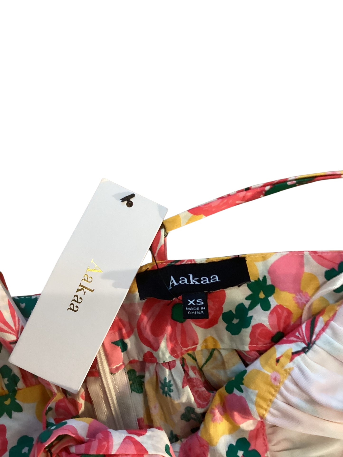 Aakaa Pink Yellow Floral Tiered Summer Dress Size XS