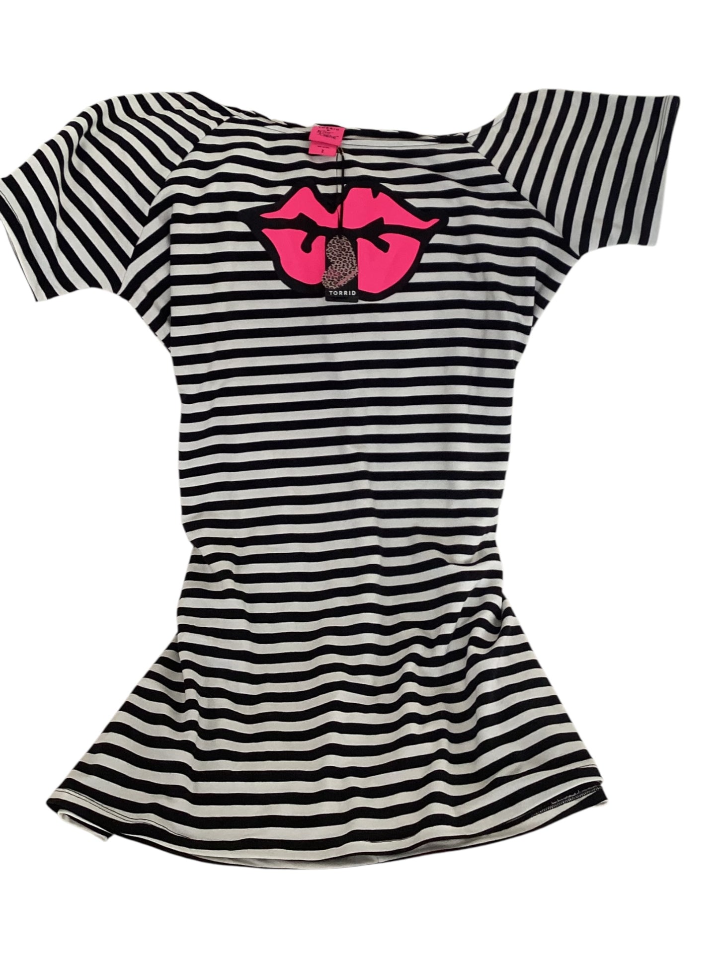Women’s Betsey Johnson for Torrid Dress Size 2X – Hot Pink Lips & Black Stripes Statement Piece