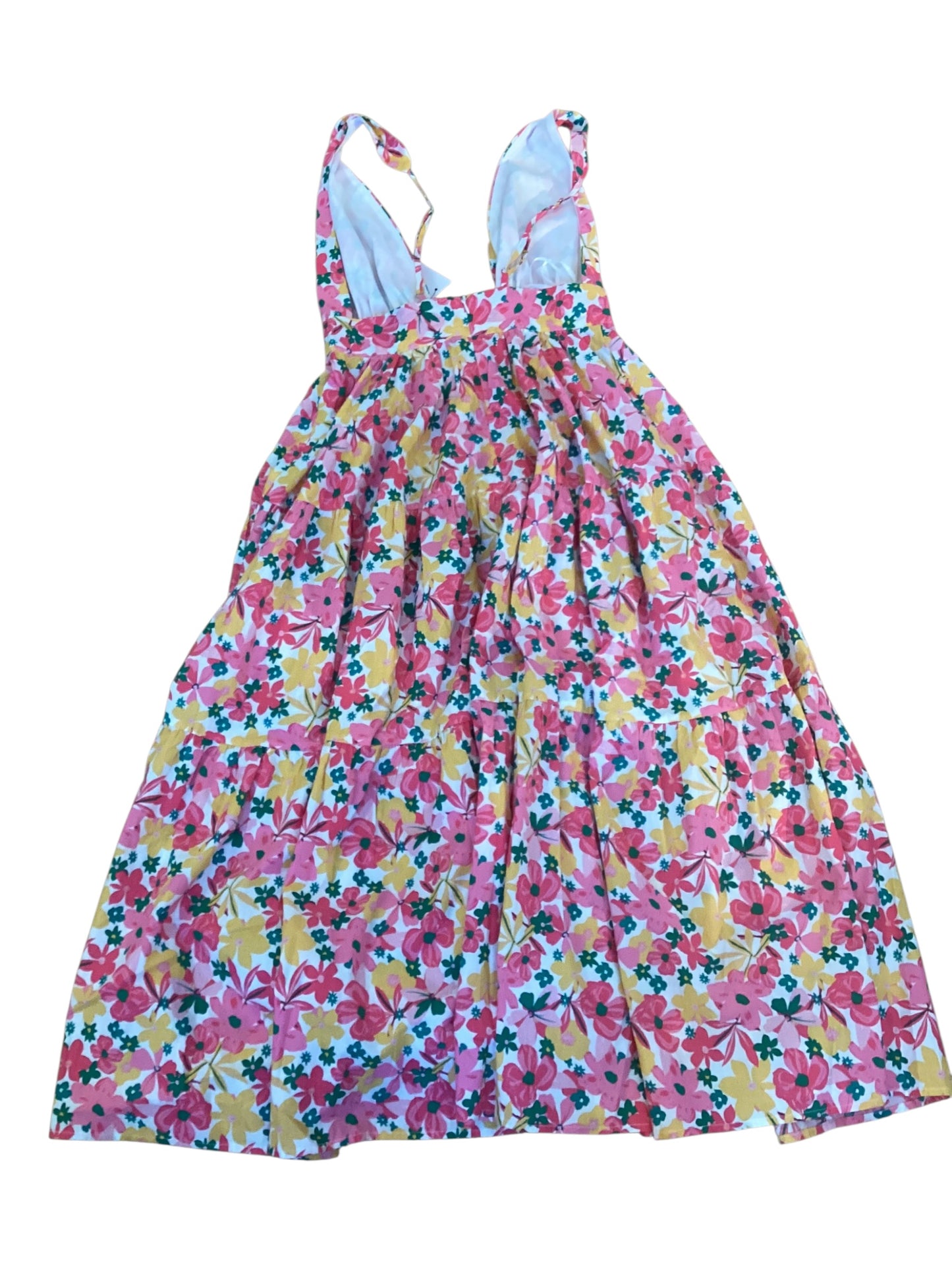 Aakaa Pink Yellow Floral Tiered Summer Dress Size XS