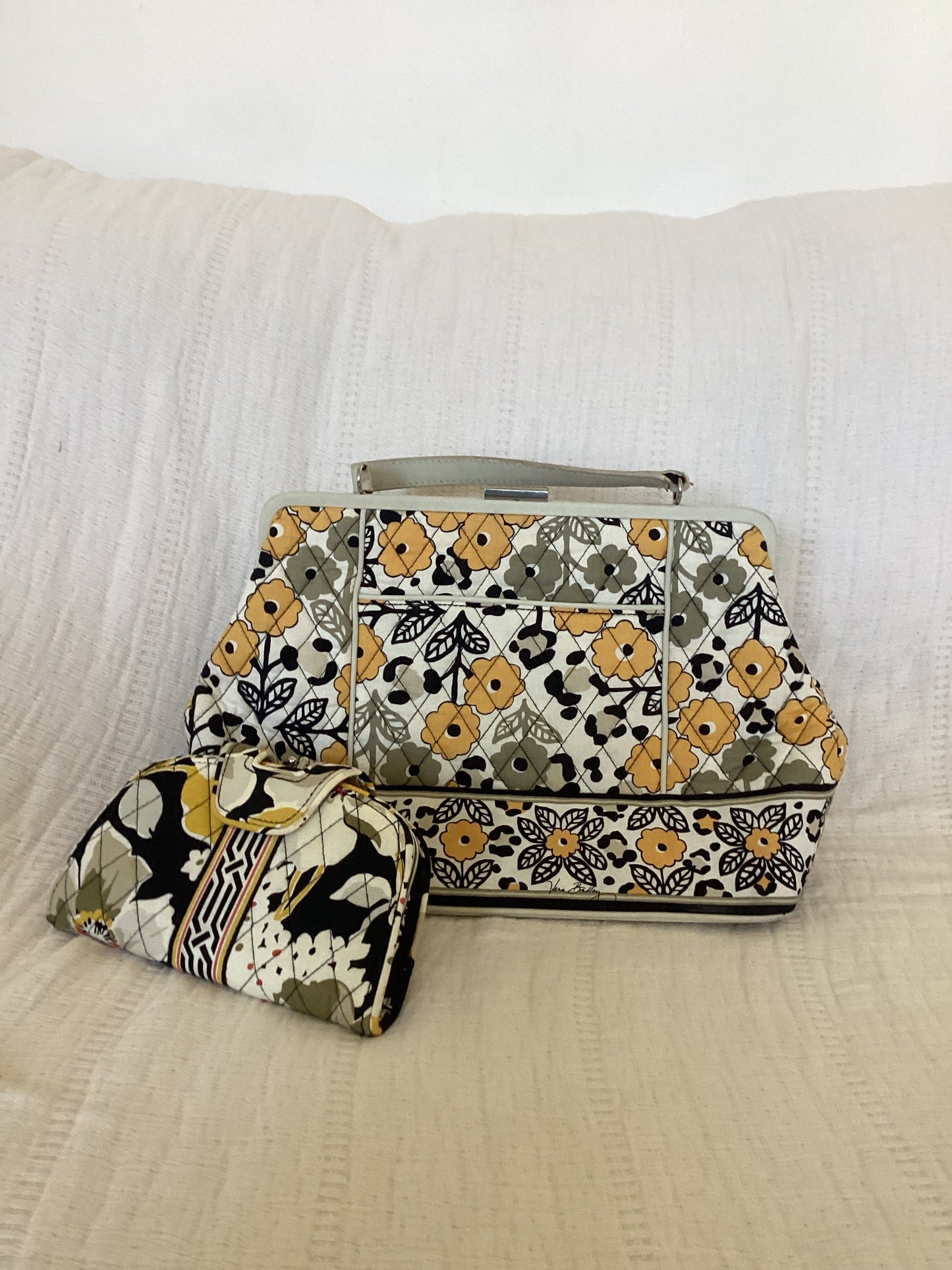 Vera Bradley Barbara Frame Bag, Go Wild Yellow Black leopard print.  Matching Wallet Set