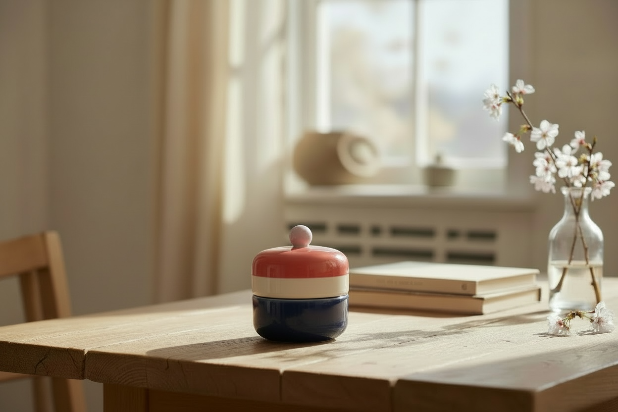 Jungalow for Opalhouse Decorative Storage Canister with Lid – Coral, Beige & Muted Blue Boho Home Décor Jar