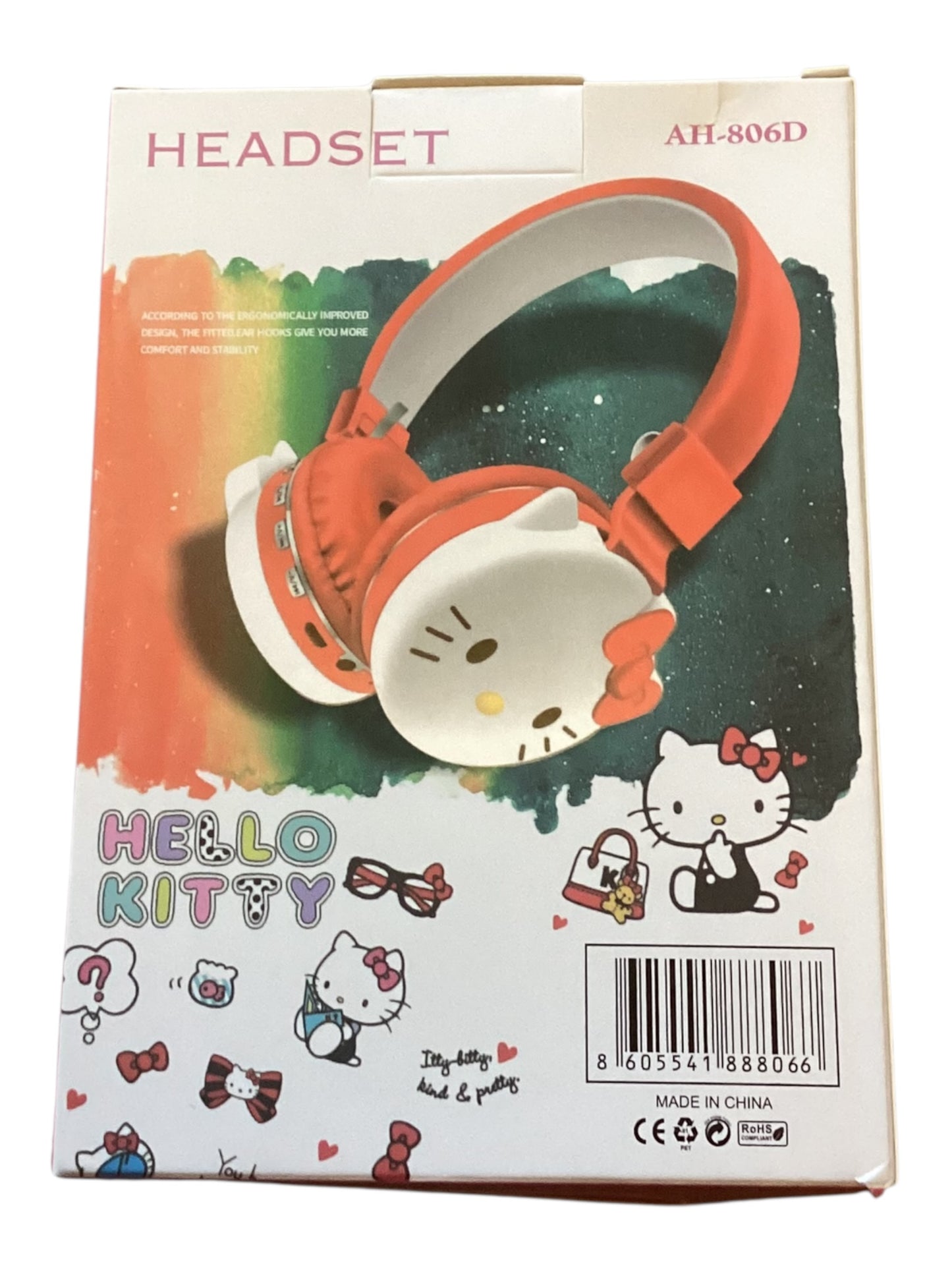 Hello Kitty AH-806D Wireless Bluetooth Headphones Pink & White | Adjustable Over-Ear Headset