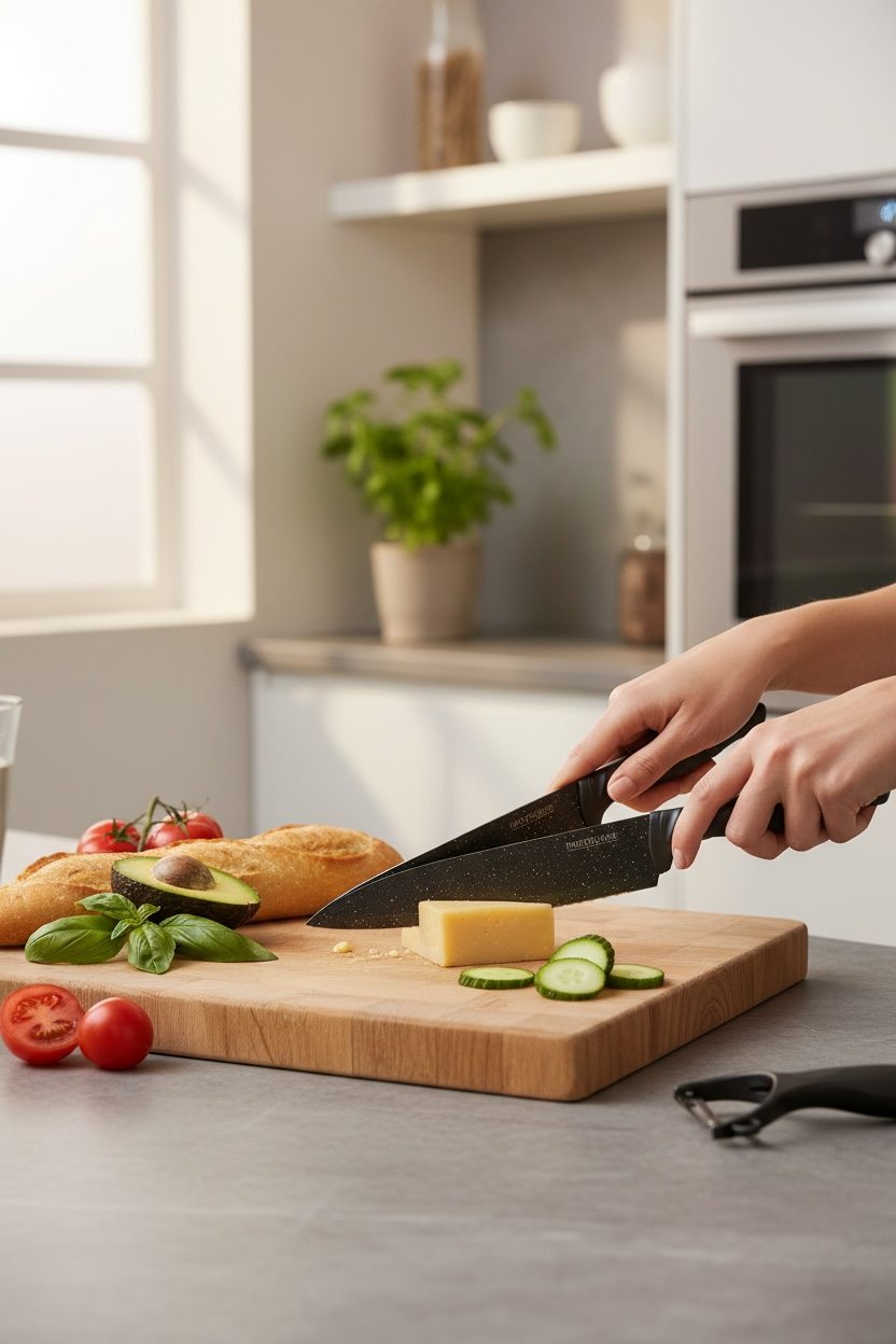 Penthouse 6 Piece Black Knife Set with Scissors & Peeler | Modern Kitchen Knife Collection