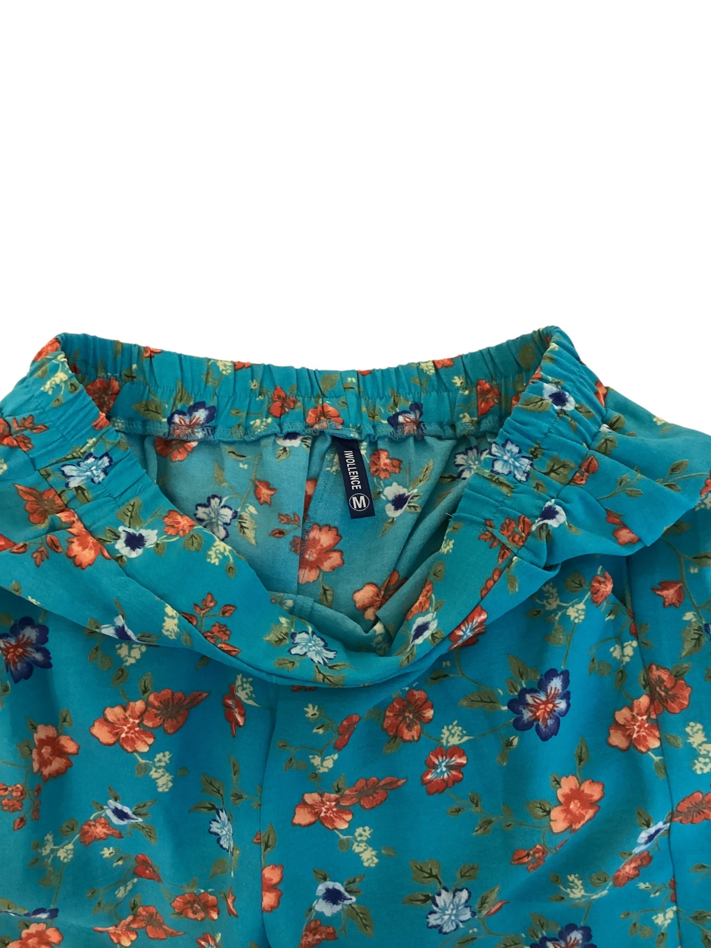 Women’s Iwollence High Waisted Wide Leg Flowy Pants Size M – Blue Floral Casual Boho Trousers