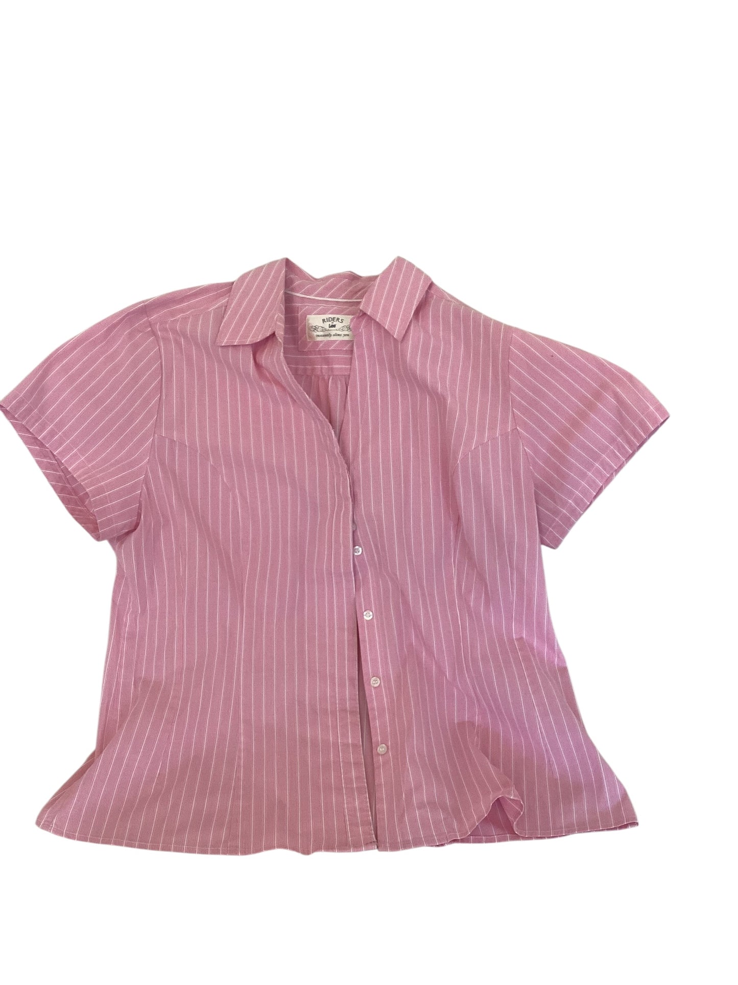 Riders by Lee Women’s Pink & White Striped Short Sleeve Button Down Shirt Size Large