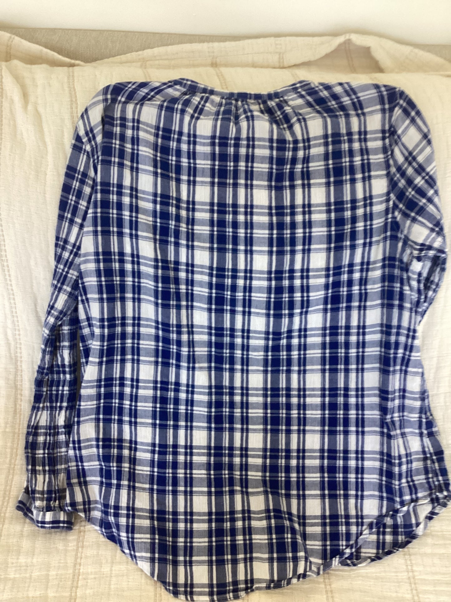 Lucky Brand Blue and White Plaid Button Down Oversized Tunic (M)