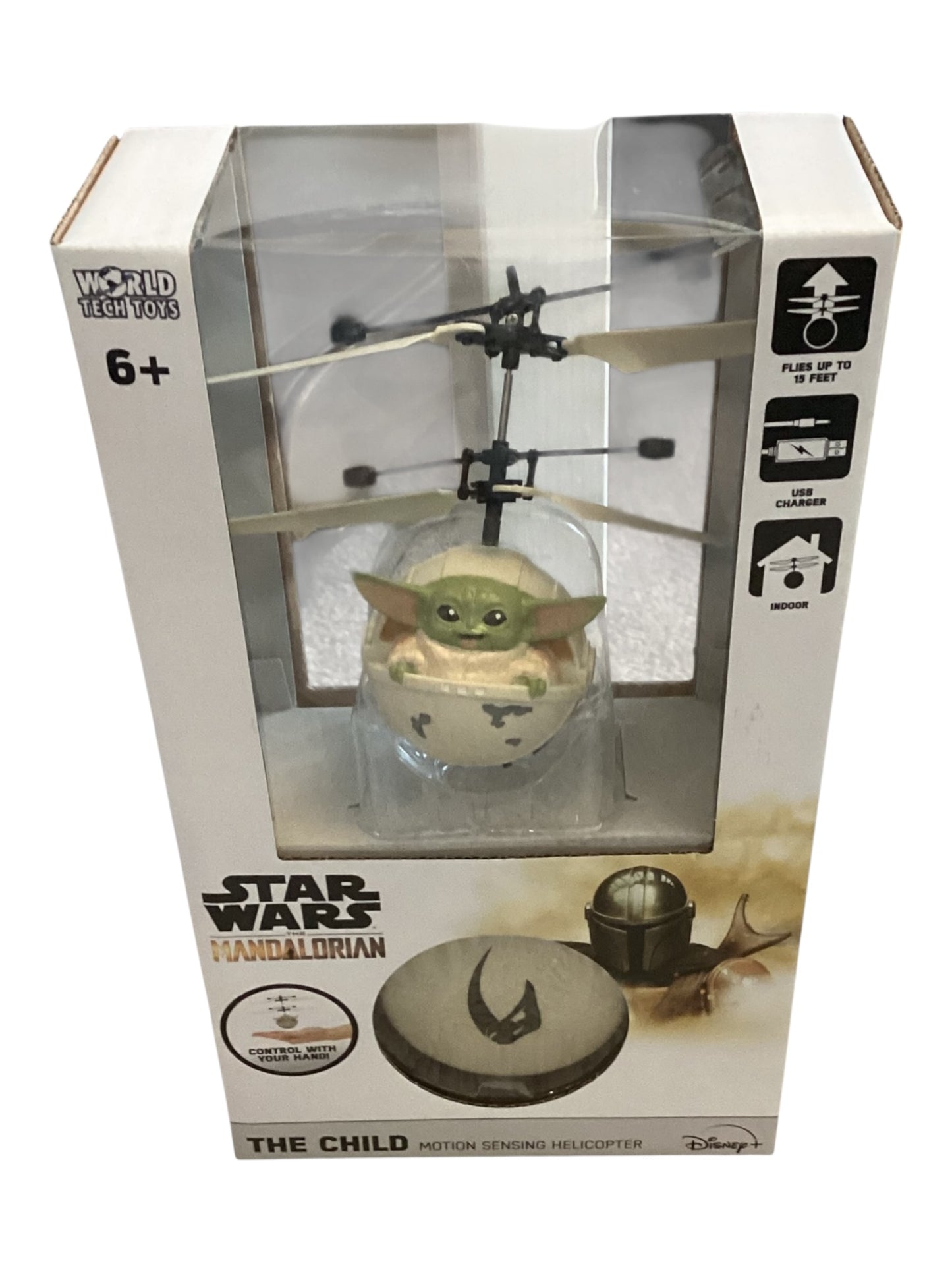 Star Wars The Mandalorian The Child Baby Yoda Sculpted Head UFO Helicopter – Flying Toy Collectible Gift