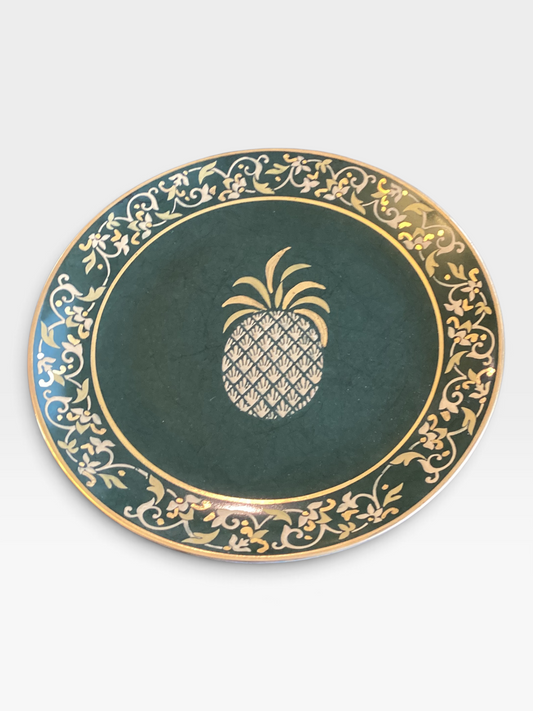 Andrea by Sadek Hollywood Regency Pineapple Wall Plate Green & Gold Vintage Decor