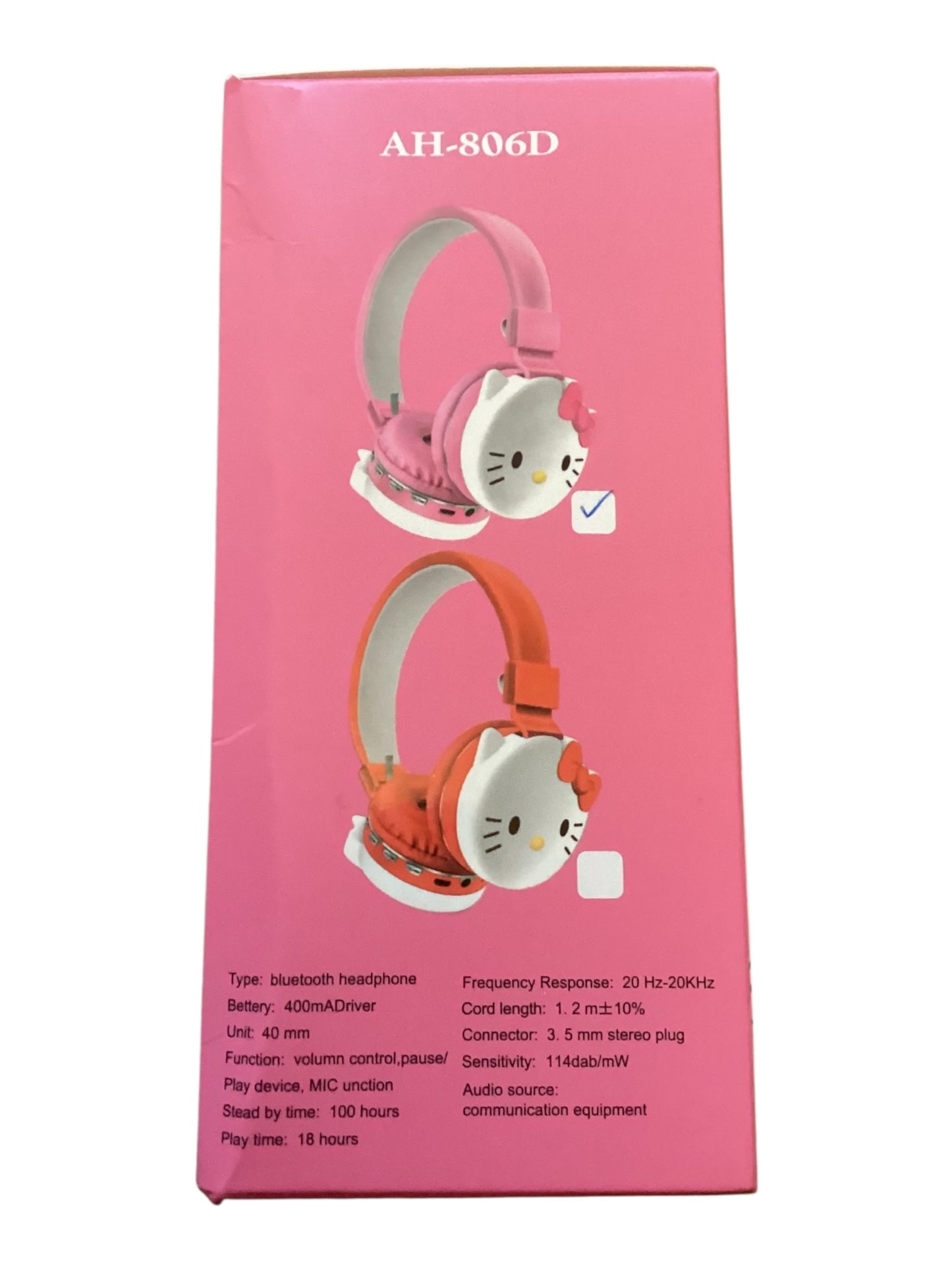 Hello Kitty AH-806D Wireless Bluetooth Headphones Pink & White | Adjustable Over-Ear Headset