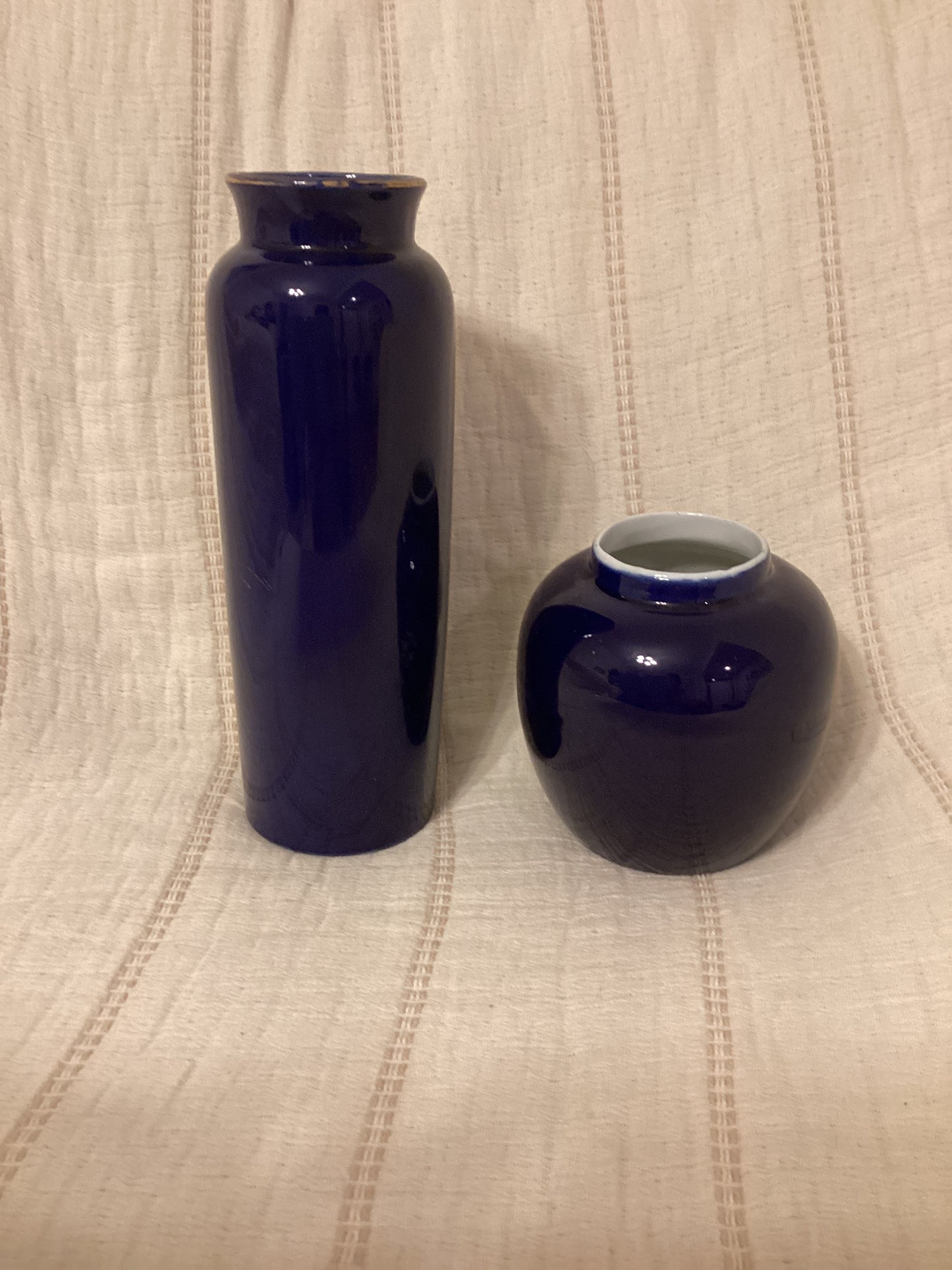 Vintage Porcelain Cobalt Blue 4” Ginger Jar & Vase Set