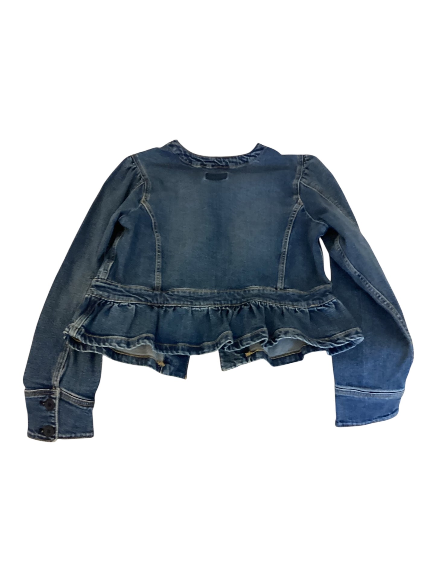 Women’s American Eagle Outfitters Denim Jacket with Ruffle Hem | Stylish Jean Jacket | Casual Layering Piece (Size Medium)