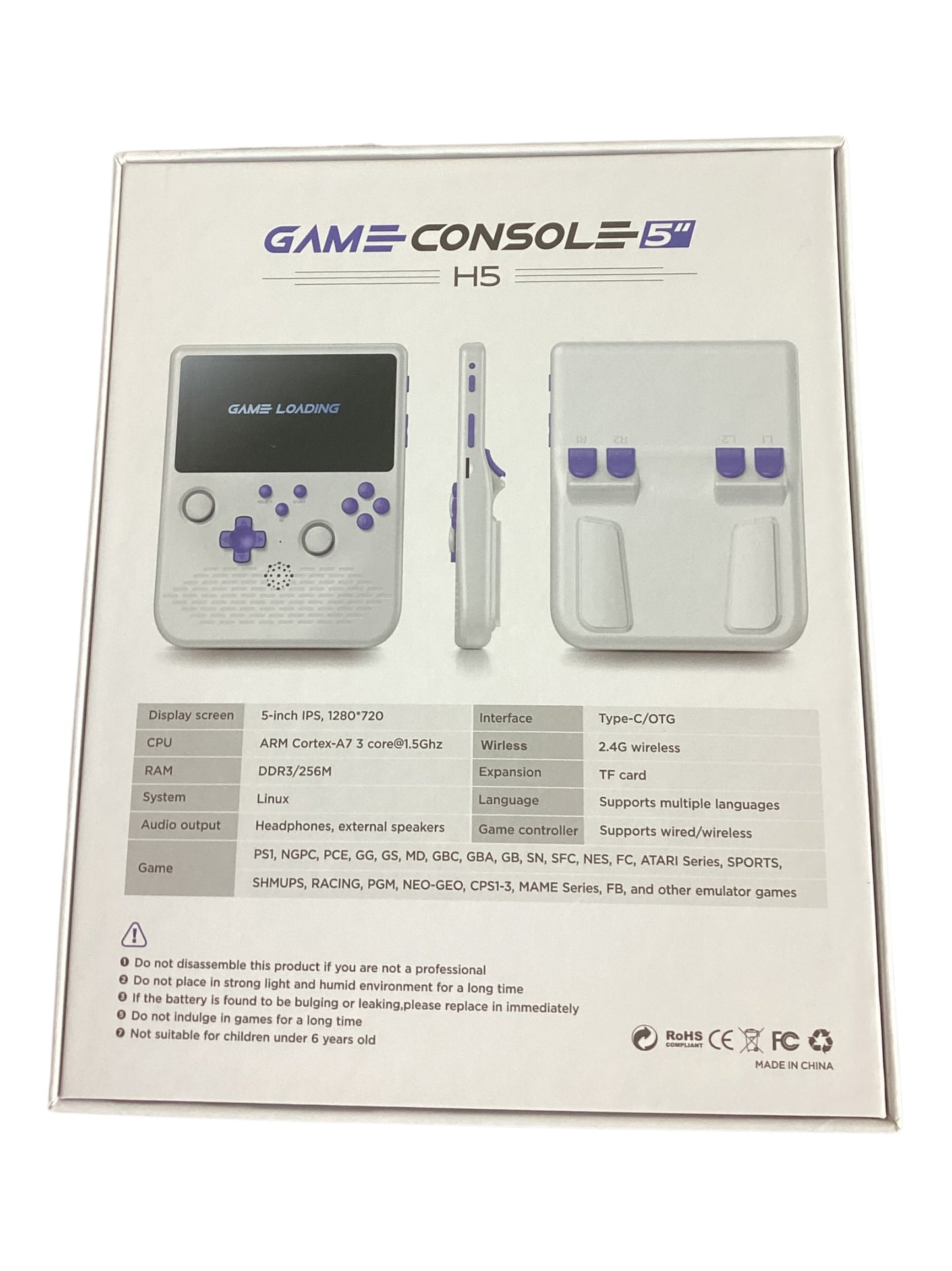 H5 Retro Handheld Game Console 64GB – 5” Screen Portable Gaming System with Dual RGB Joysticks & Classic Games