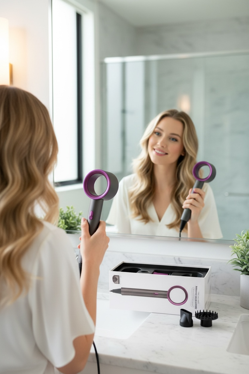 Fashion 360° Rotating Hair Dryer – Purple & Black Professional Styling Blow Dryer | Lightweight Fast Dry Hair Tool