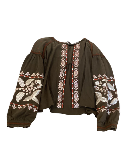 Anthropologie RD & Koko Embroidered Jacket Women’s Small Olive Green Boho Statement Layer